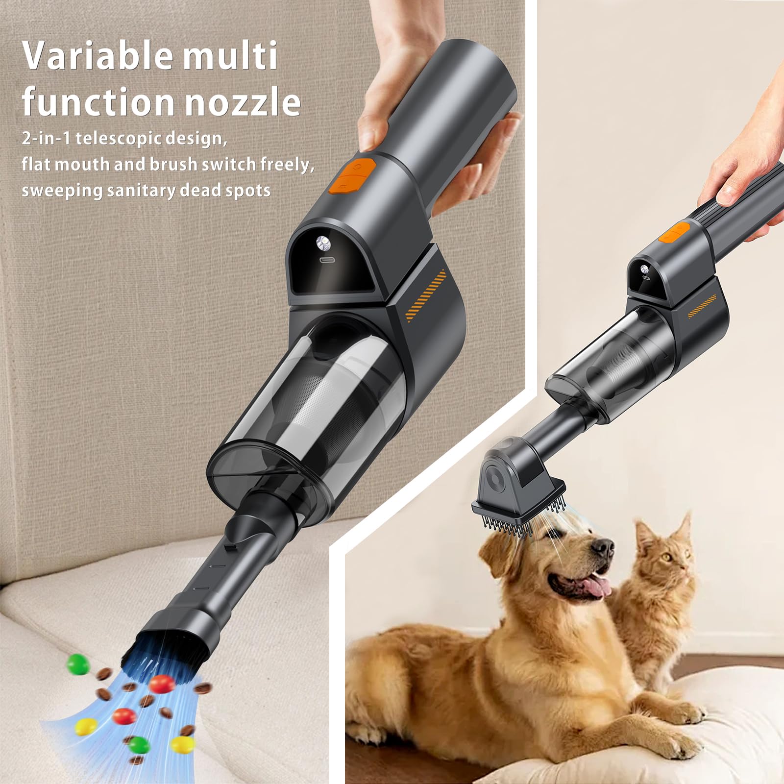 Powerful 16000Pa Cordless Handheld Vacuum Cleaner - Rechargeable, 3 Speed Adjustable, 180° Foldable Design with LED Light - Perfect for Car, Pet Hair, and Home Cleaning