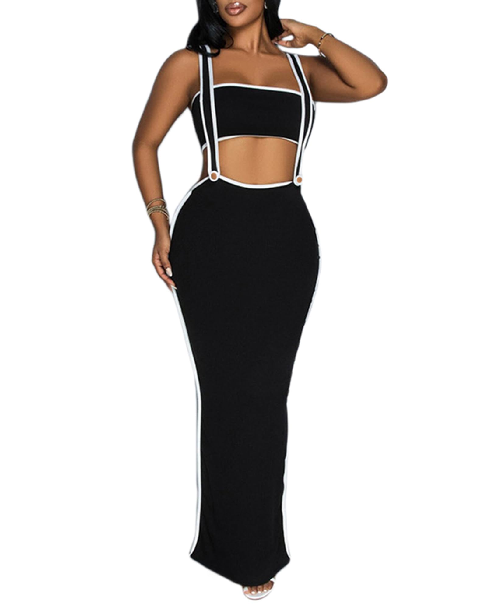 Sexy Women's 2 Piece Outfits - Strapless Crop Top & Bodycon Maxi Skirt Set, Elegant Summer Dress for Date Night, Party & Vacation