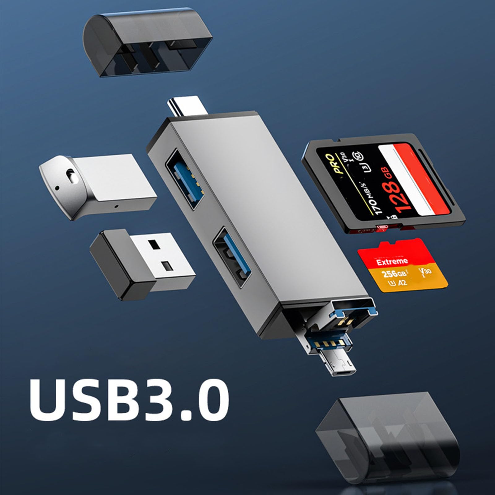 7-in-1 Multi-Port OTG Card Reader Hub - USB 3.0 & USB-C Adapter with Micro USB - Compatible with Laptop, Phone & Tablet - Read SD/TF Cards - Perfect for Travel, Photography & Data Transfer