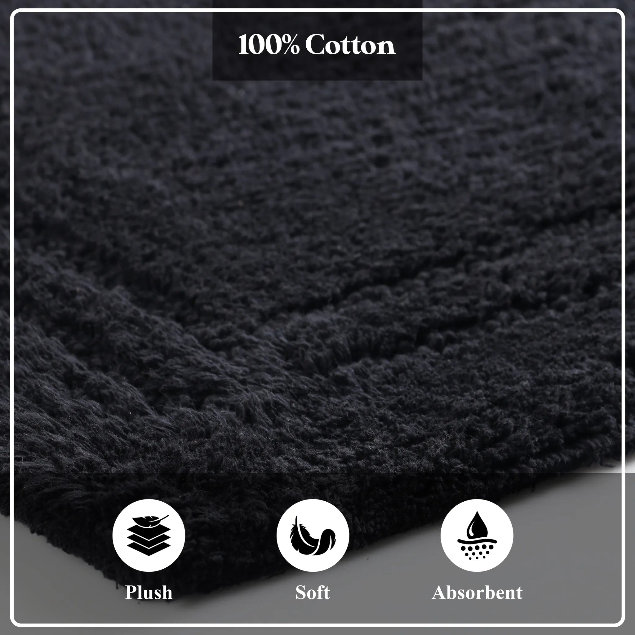 Non-Slip Cotton Bathroom Rug Set - 2 Piece Washable Absorbent Bath Mat with Anti-Skid Backing for Bathroom, Shower & Vanity Area