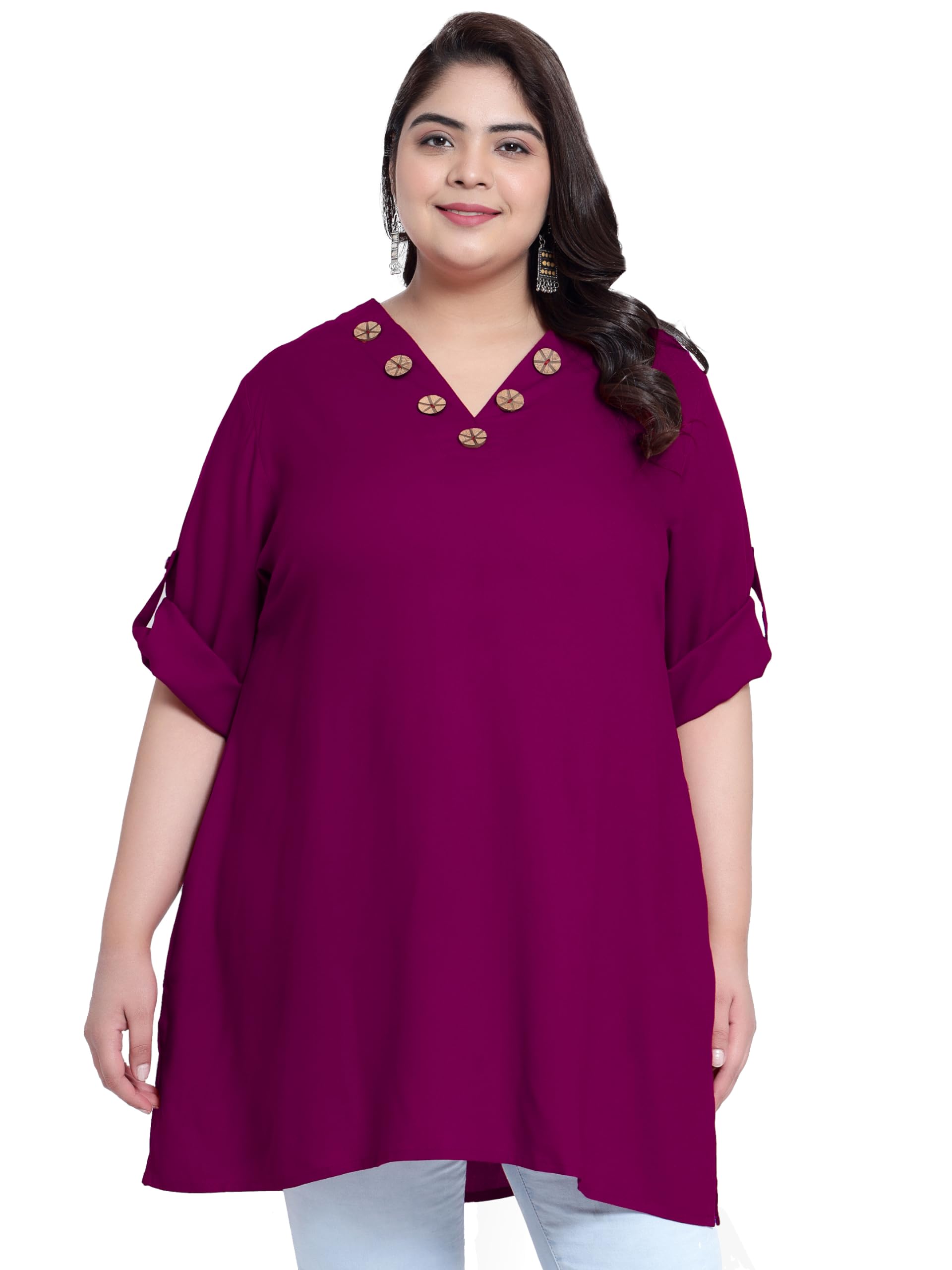 Indietoga Women's Plus Size Casual Longline Tunic Tops (2XL to 7XL) - Flowy Loose Fit Blouse for Work, Travel & Everyday Wear
