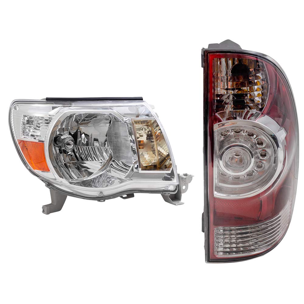 Brock Replacement Headlights for 2005-2011 Toyota Tacoma - Bright Chrome Bezel & LED Taillights with Center Lens | Enhanced Night Driving & Off-Road Visibility