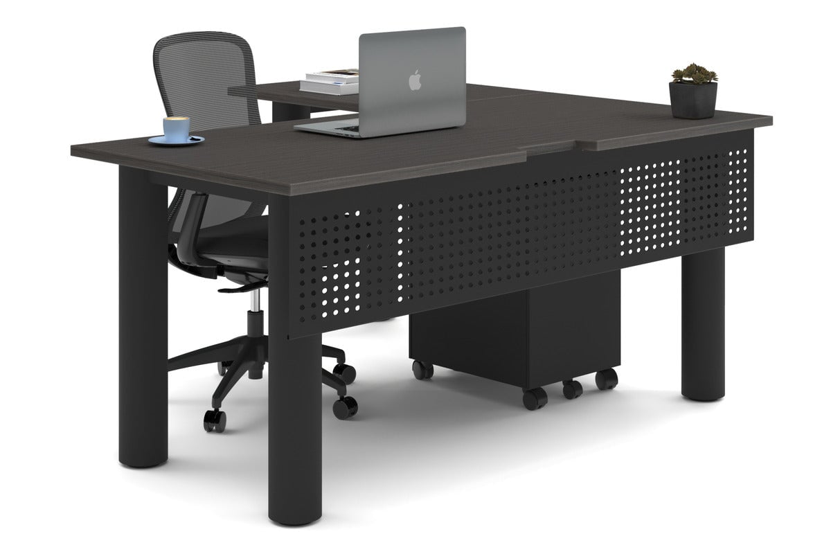 Premium L-Shaped Corner Office Desk with Quadro Cylinder Legs - 1600L x 1550W Workstation with Cable Management Scallop - Perfect for Home Office, Study Room & Small Business Workspace