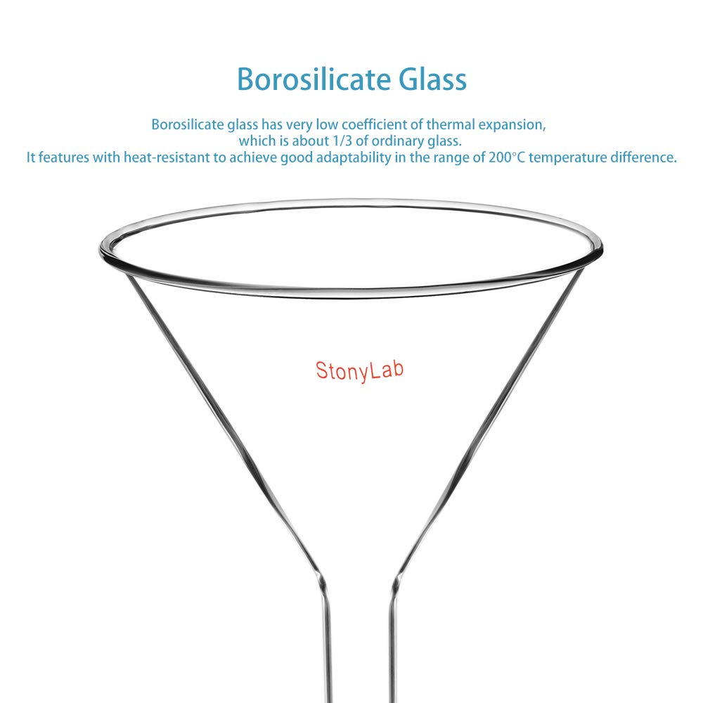StonyLab Glass Short Stem Powder Funnel - 150mm Top Diameter, 24/40 Inner Joint - Premium Filter Funnel for Chemistry Labs & Essential Oil Distilling