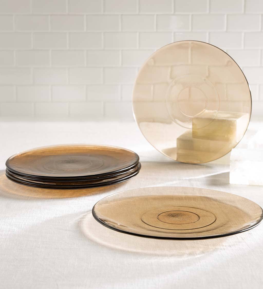 Vivaterra Eco-Friendly Recycled Glass Dinner Plates Set of 6 - Sand Color | Sustainable Dinnerware for Everyday Use, Entertaining & Special Occasions