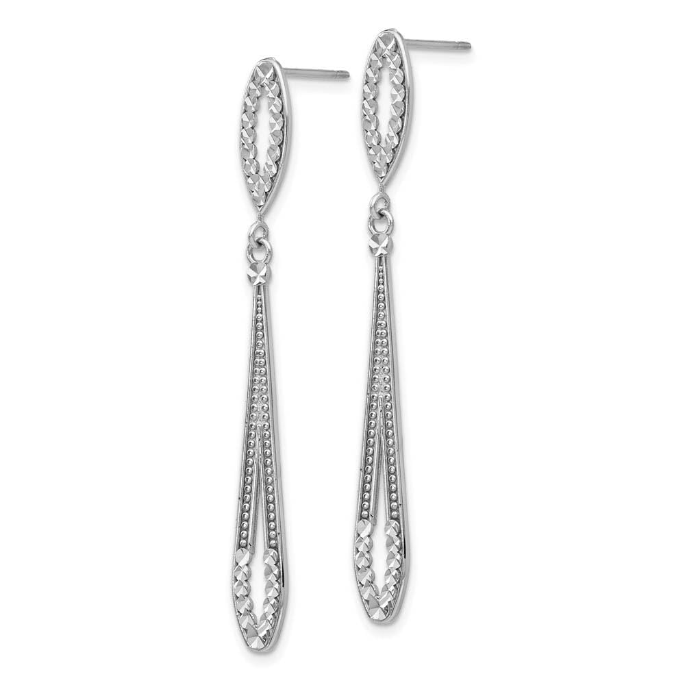 14k White Gold Black Bow Textured Diamond-cut Dangle Post Earrings for Elegant Evening Events and Special Occasions