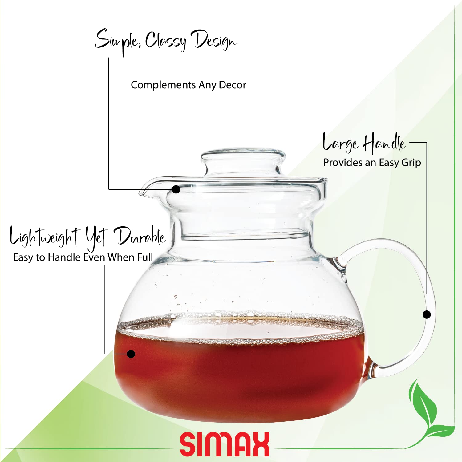 Simax Glass Teapot - 1 Quart/4 Cup Stovetop & Microwave Safe Tea Kettle with Spout for Boiling Water - Perfect for Loose Leaf Tea, Herbal Infusions & Serving Hot Beverages