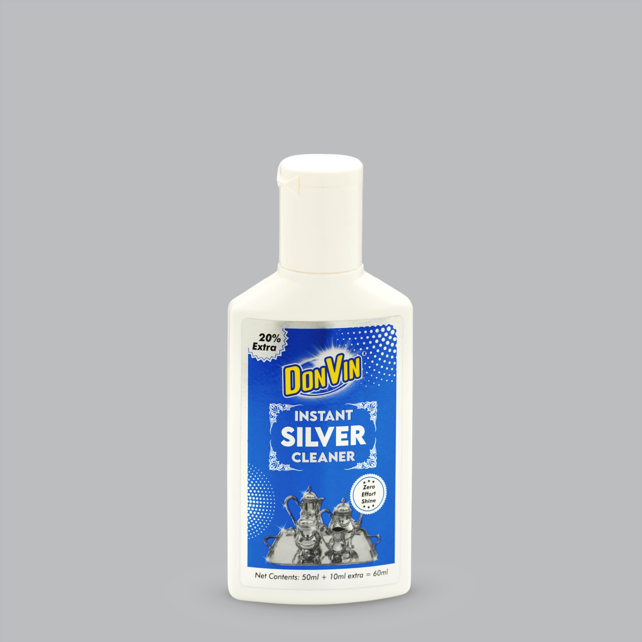 Donvin Instant Silver Cleaning Liquid, 60ml - Fast Acting Silver Polish for Jewelry, Silverware & Antiques | No Scrubbing, No Silver Loss | Perfect for Rings, Necklaces, Coins & Home Decor | Pack of 1