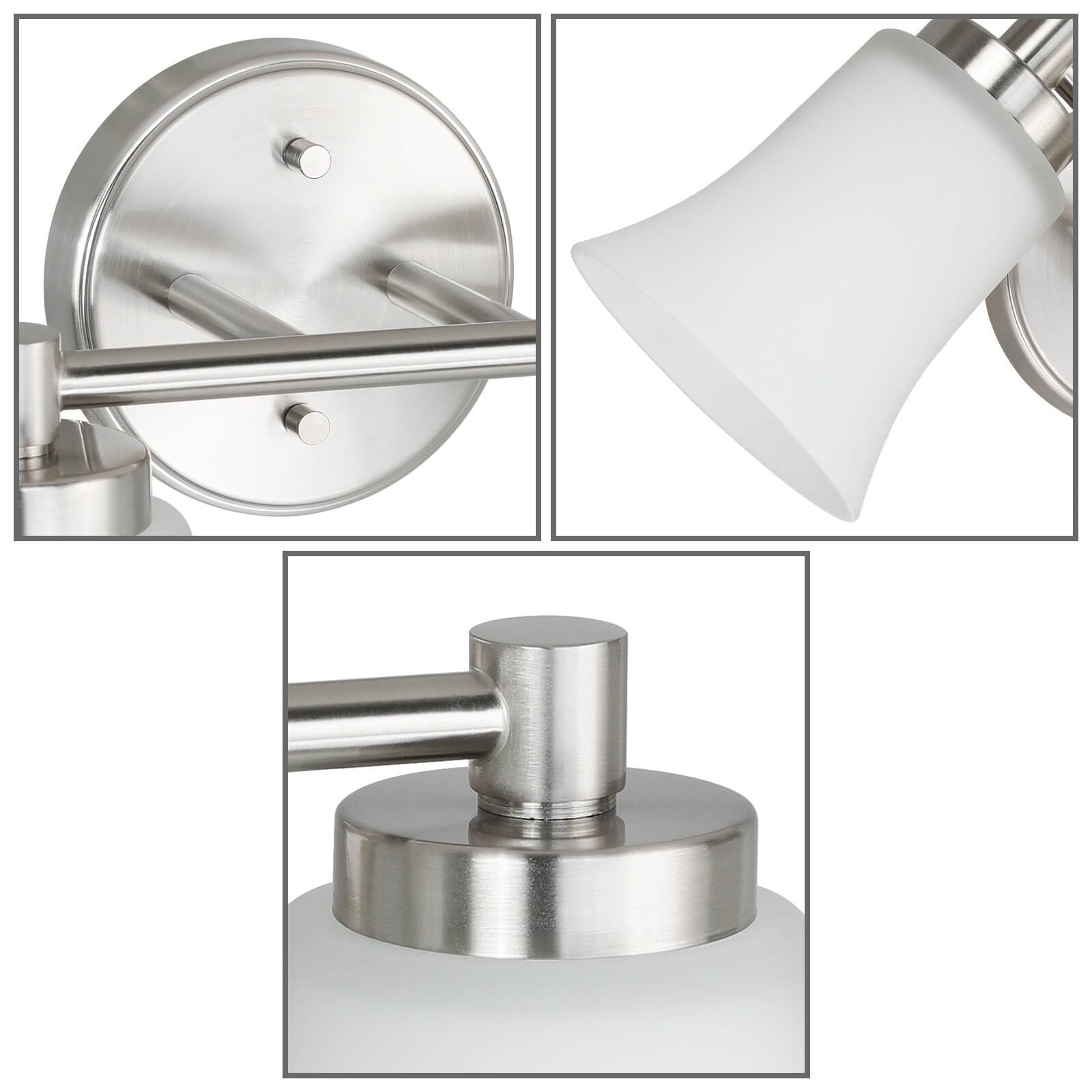XiNBEi Modern Bathroom Vanity Light - Brushed Nickel 2-Light Wall Sconce with Glass Shades for Bathroom, Powder Room & Dressing Area | XB-W1235-2-BN