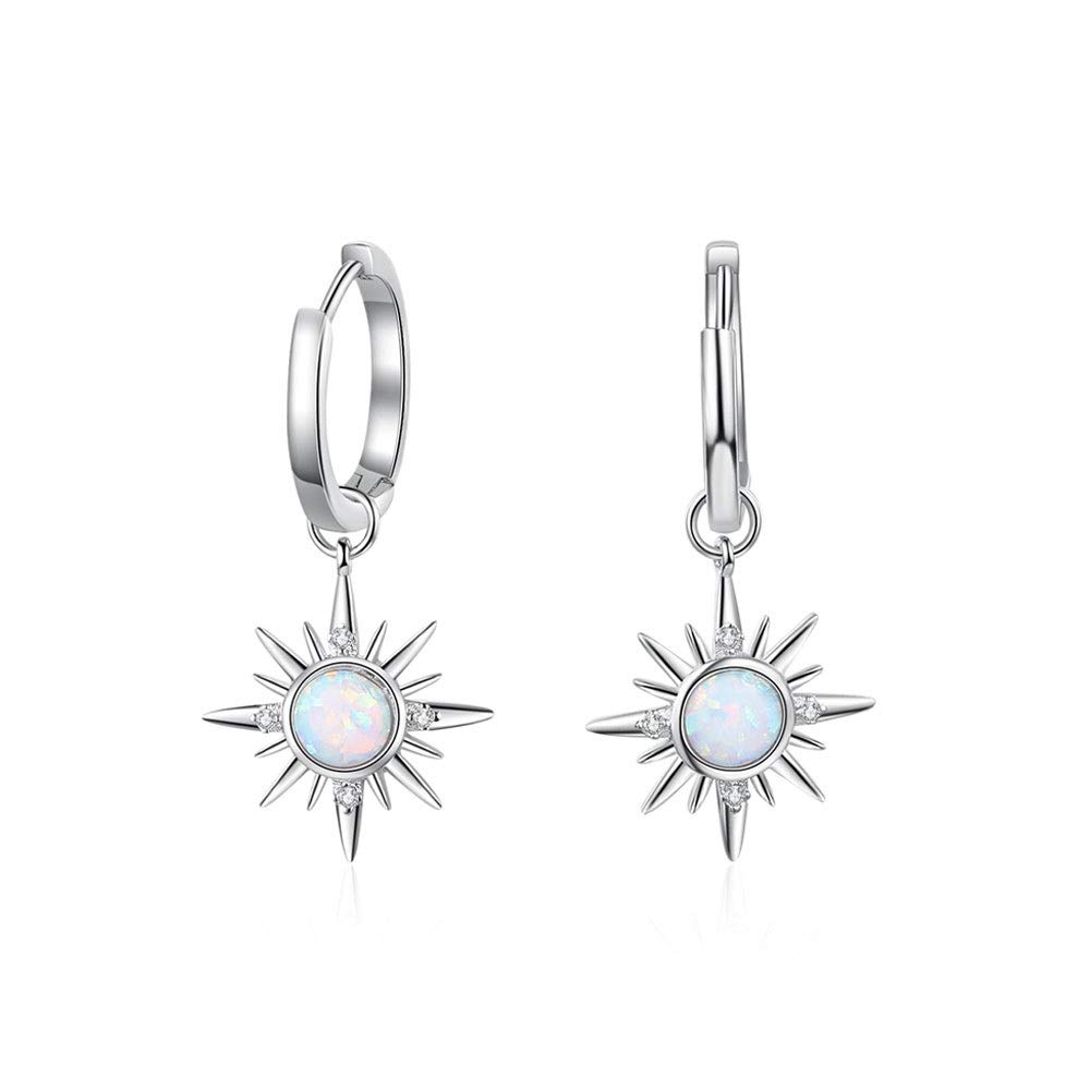 925 Sterling Silver Sun Hoop Earrings with Opal & CZ Charms - Elegant Wedding Jewelry for Women | Perfect for Bridal, Party & Everyday Wear