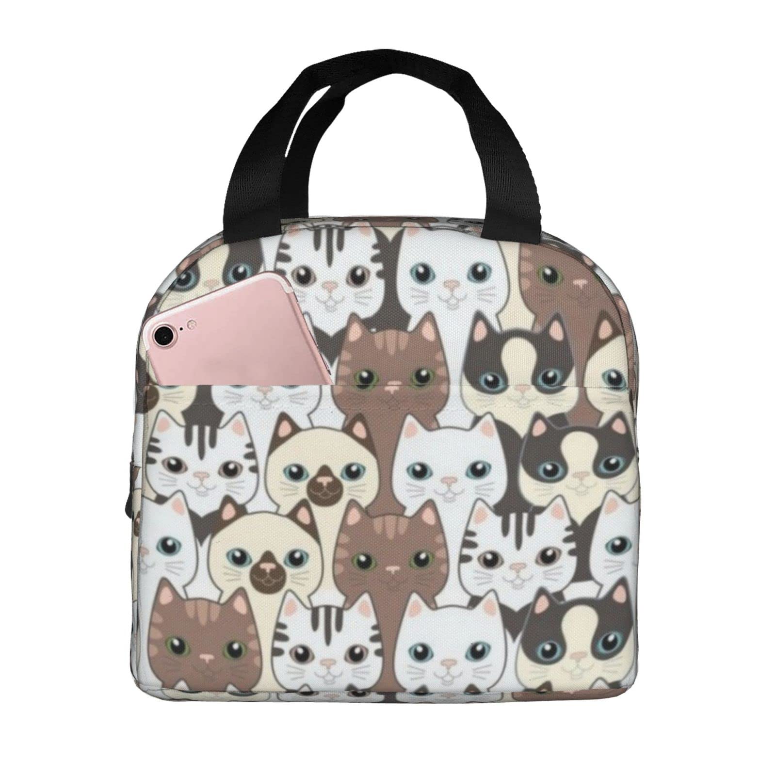 Giwawa Insulated Lunch Bag with Cute Cat Print - Leakproof Cooler Tote for Women, Men, Kids - Perfect for School, Office, Work, Picnic & Outdoor Activities