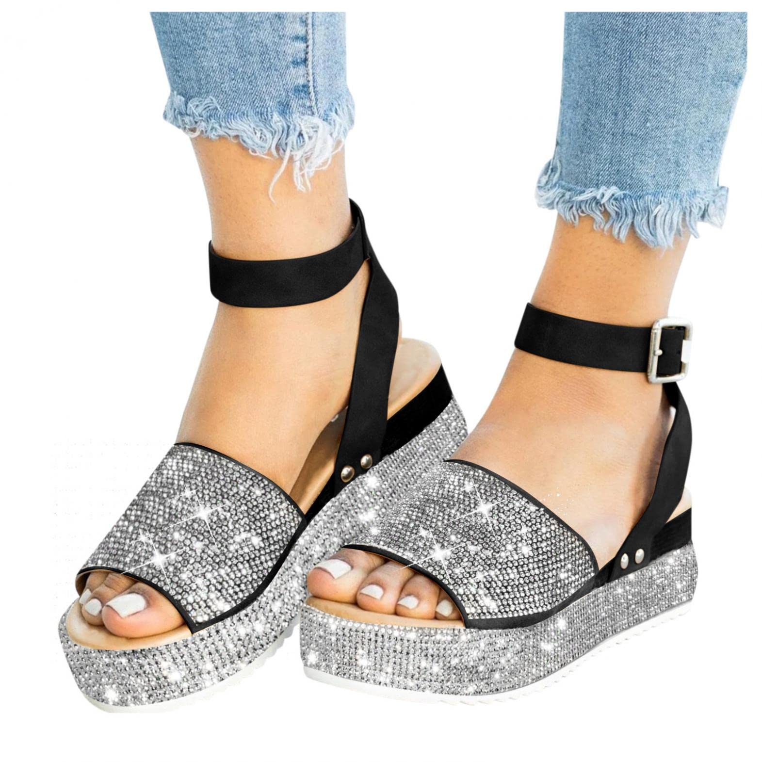 Women's Platform Sandals - Studded Slip-On Wedding Shoes with Breathable Flatform Design | Perfect for Brides, Beach Weddings & Mother's Day Gifts