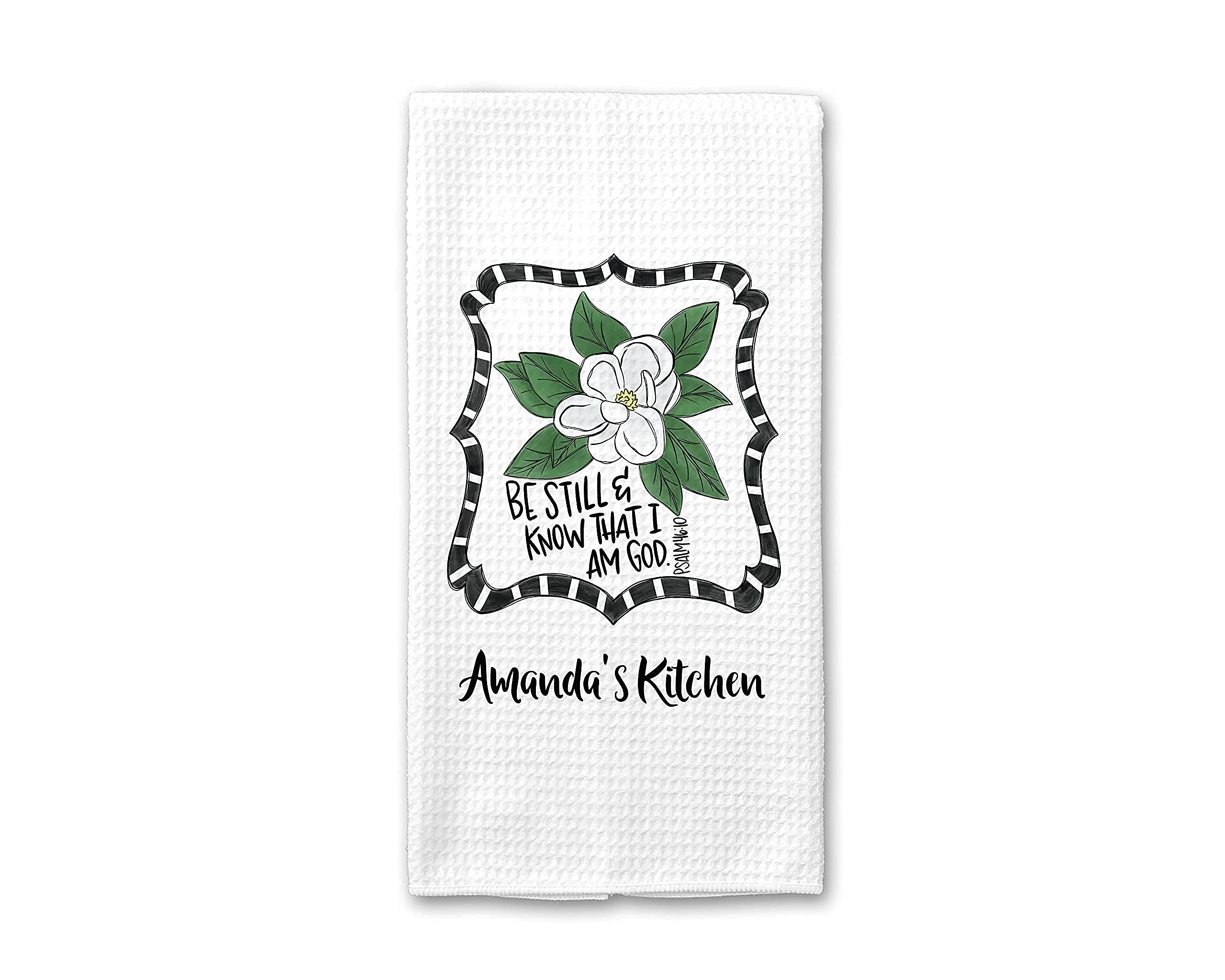 Personalized 'Be Still & Know That I Am God' Waffle Weave Dish Towel - Custom Christian Kitchen Towel for Easter, Spring & Holiday Decor - Thoughtful Housewarming Gift for Bible Verse Lovers - Perfect for Daily Kitchen Use, Hostess Gifts & Religious Home Decor
