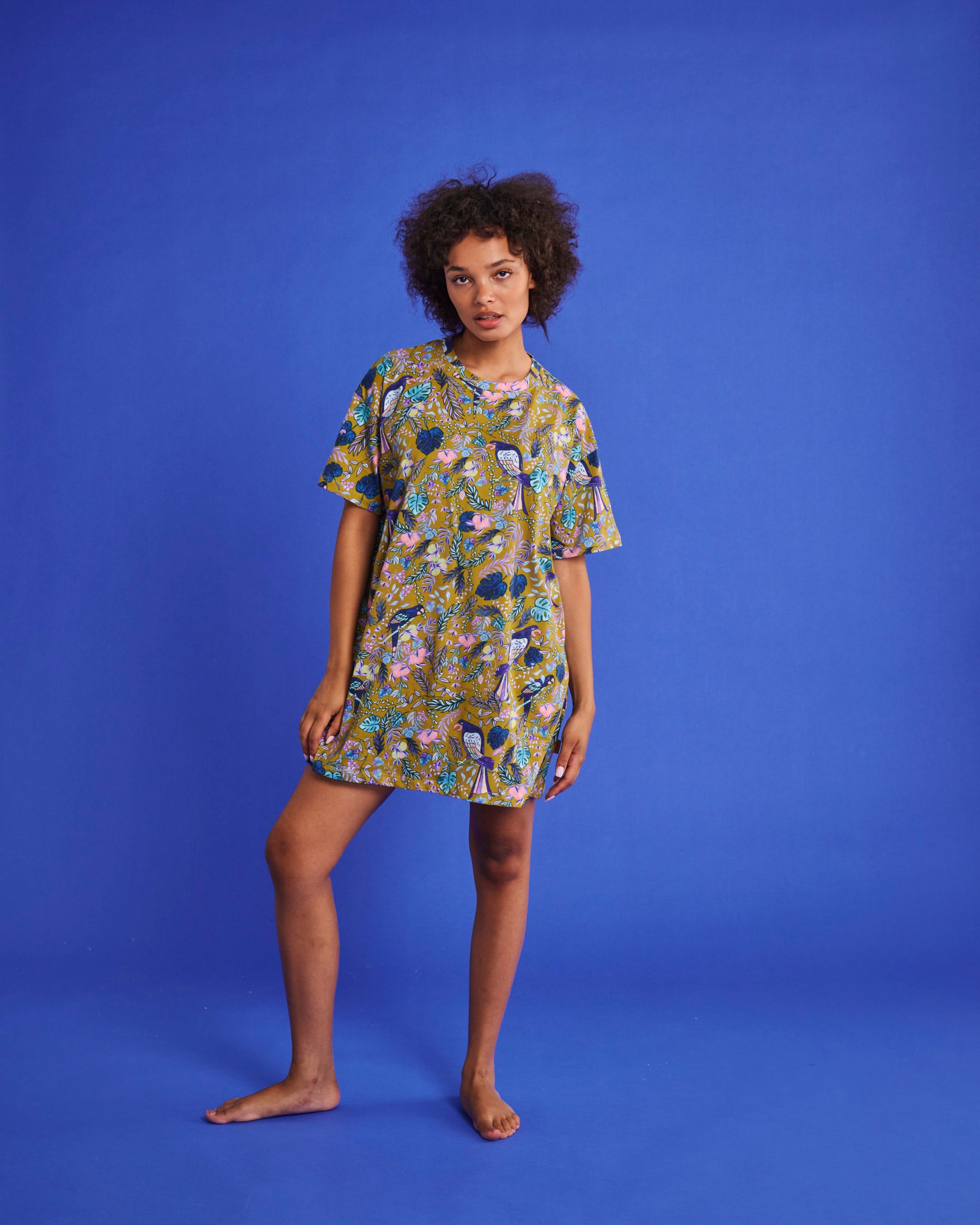 Birds of Paradise Oversized Organic Cotton T-Shirt Nightie - Soft, Comfortable Sleepwear for Women - Perfect for Lounge, Sleep & Relaxation at Home