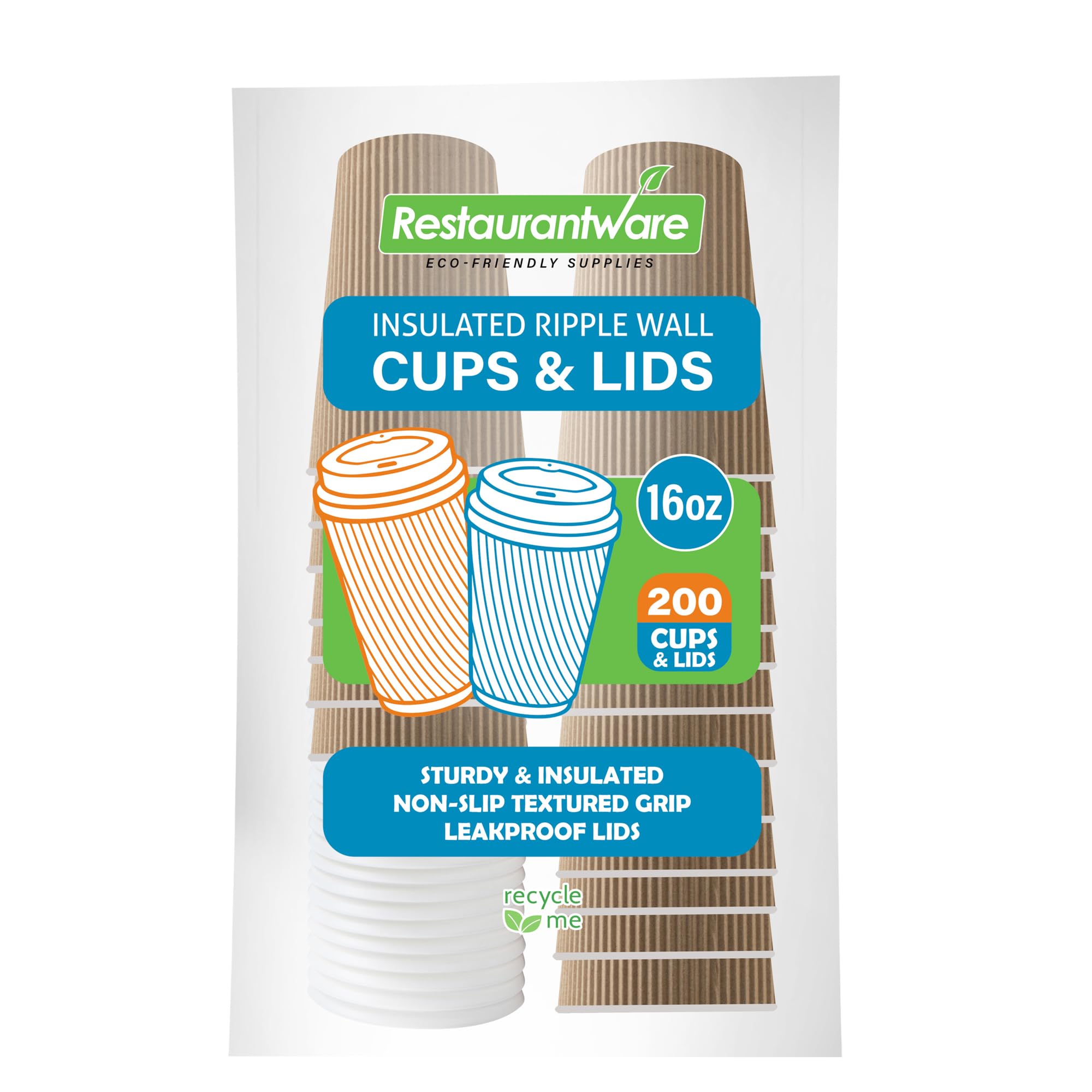 16oz Insulated Coffee Cups with Lids - 200 Pack Leakproof Kraft Paper Hot Cups for Tea, Hot Chocolate & Lattes | Disposable, Eco-Friendly & Non-Slip | Perfect for Coffee Shops, Offices & Catering Events
