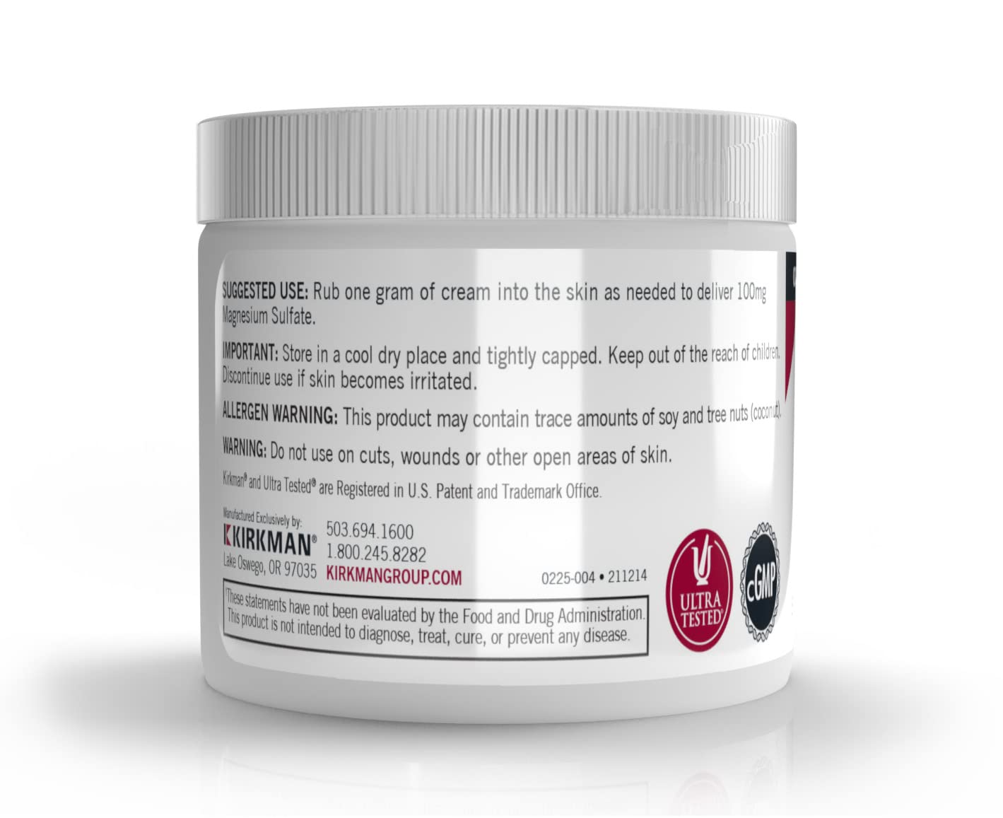 Kirkman Epsom Salt Cream 4oz - Gluten Free & Casein Free Magnesium Cream for Muscle Relaxation, Pain Relief & Stress Relief - Perfect for Athletes, Post-Workout Recovery & Relaxing Baths