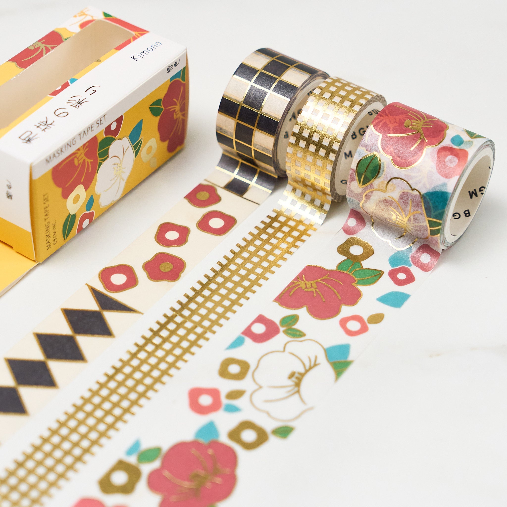 BGM Kimono Pattern Foil Masking Tape Set - Decorative Washi Tape for Scrapbooking, Journaling, DIY Crafts & Gift Wrapping - Japanese Style Design for Creative Projects