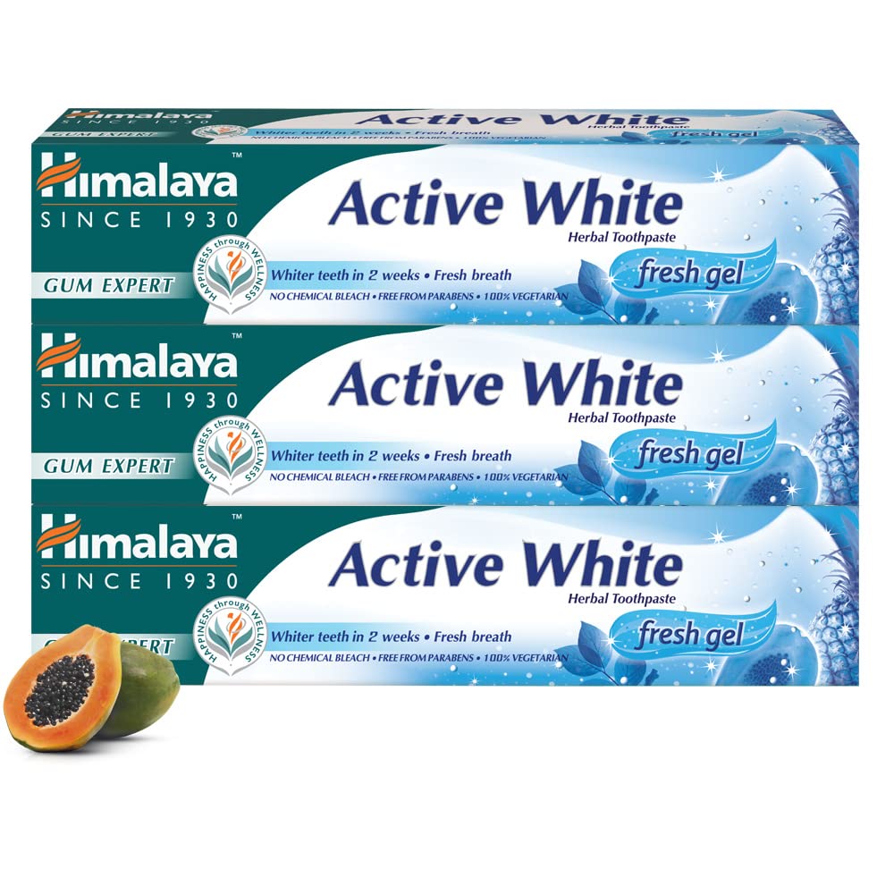 Himalaya Active White Herbal Toothpaste with Fruit Enzymes - Teeth Whitening, Antibacterial, Paraben & Bleach Free, 100% Vegetarian - 75ml (Pack of 3) for Fresh Breath & Natural Whitening at Home or Travel