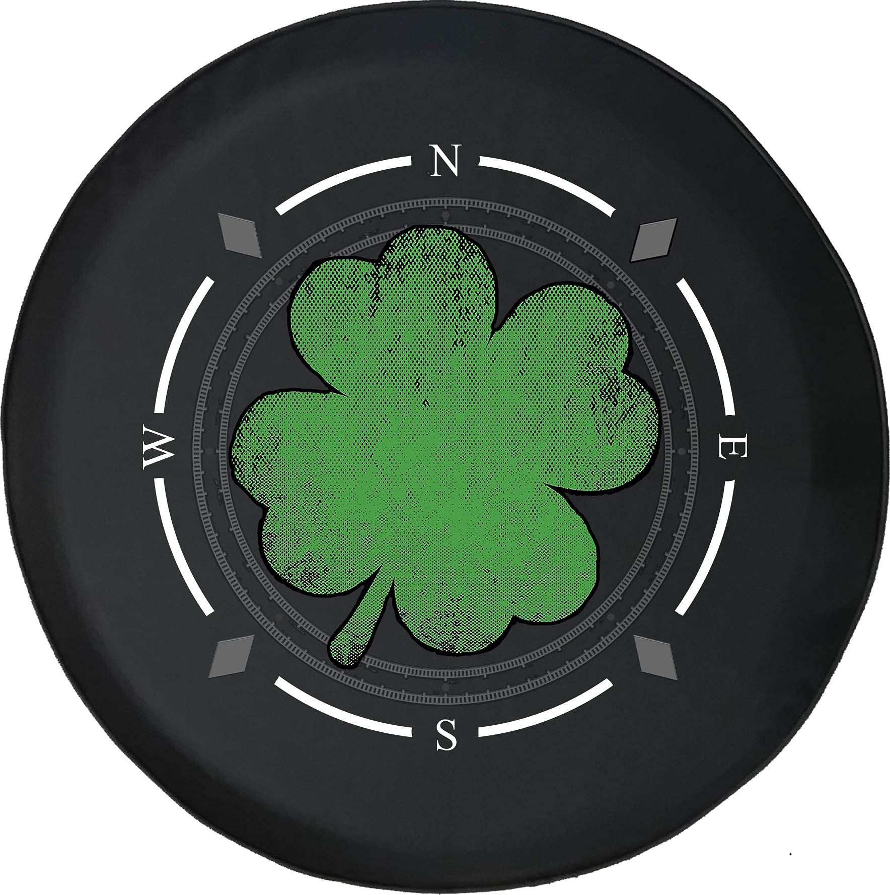 Vintage Distressed Shamrock Spare Tire Cover with Compass Design - Universal Fit for SUV, Trailer, RV & Most Vehicles | Durable Wheel Accessory for Off-Road Adventures & Camping Trips