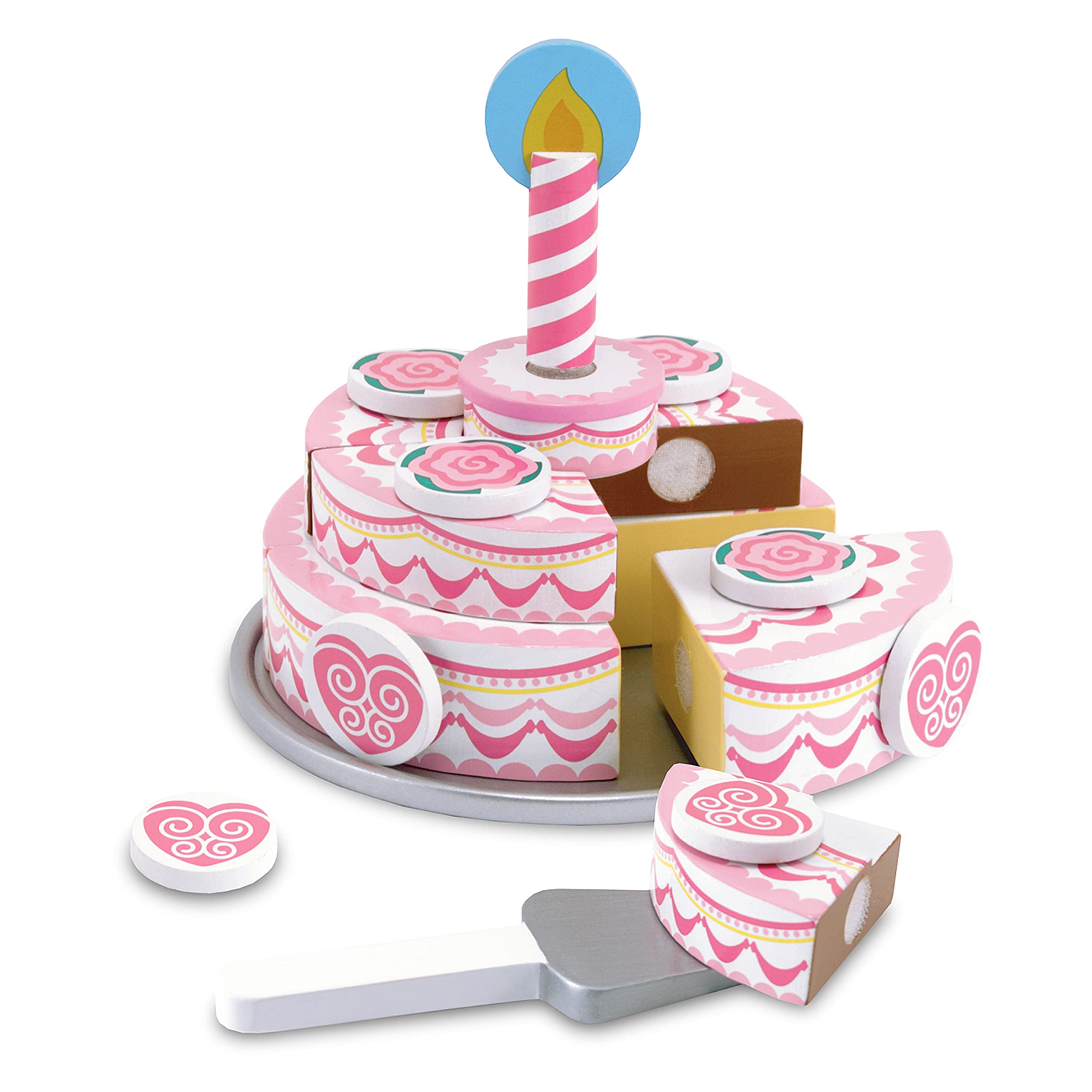 Melissa & Doug Triple-Layer Wooden Birthday Cake Play Food Set - Pretend Play Toy for Kids Ages 3+, Perfect for Birthday Parties & Preschool Learning Activities