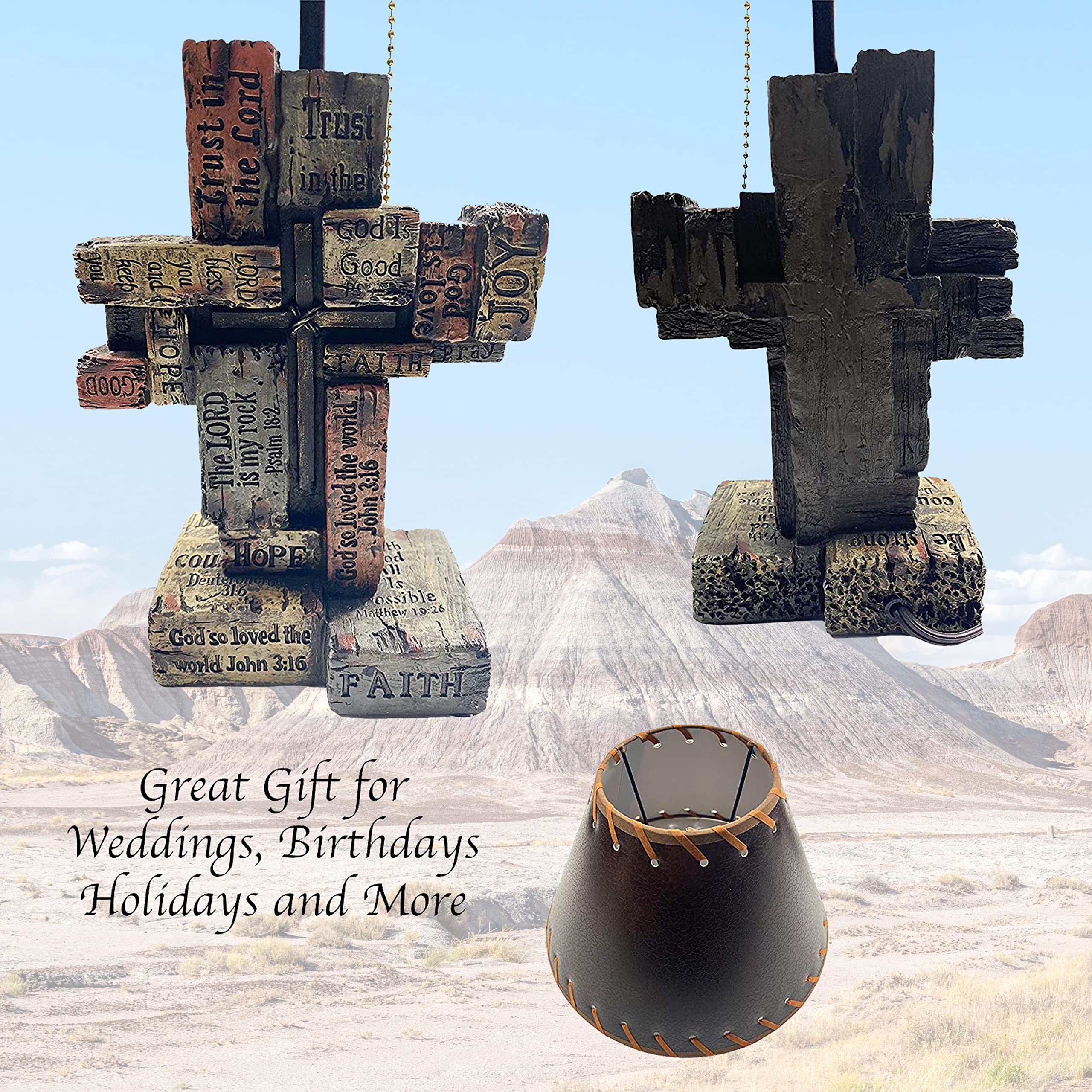 Western Cowboy Religious Faith Cross Table Lamp - Verses Love End Table Standing Lamp for Bedroom, Living Room & Office Decor | Rustic Nightstand Lighting for Home & Workspace