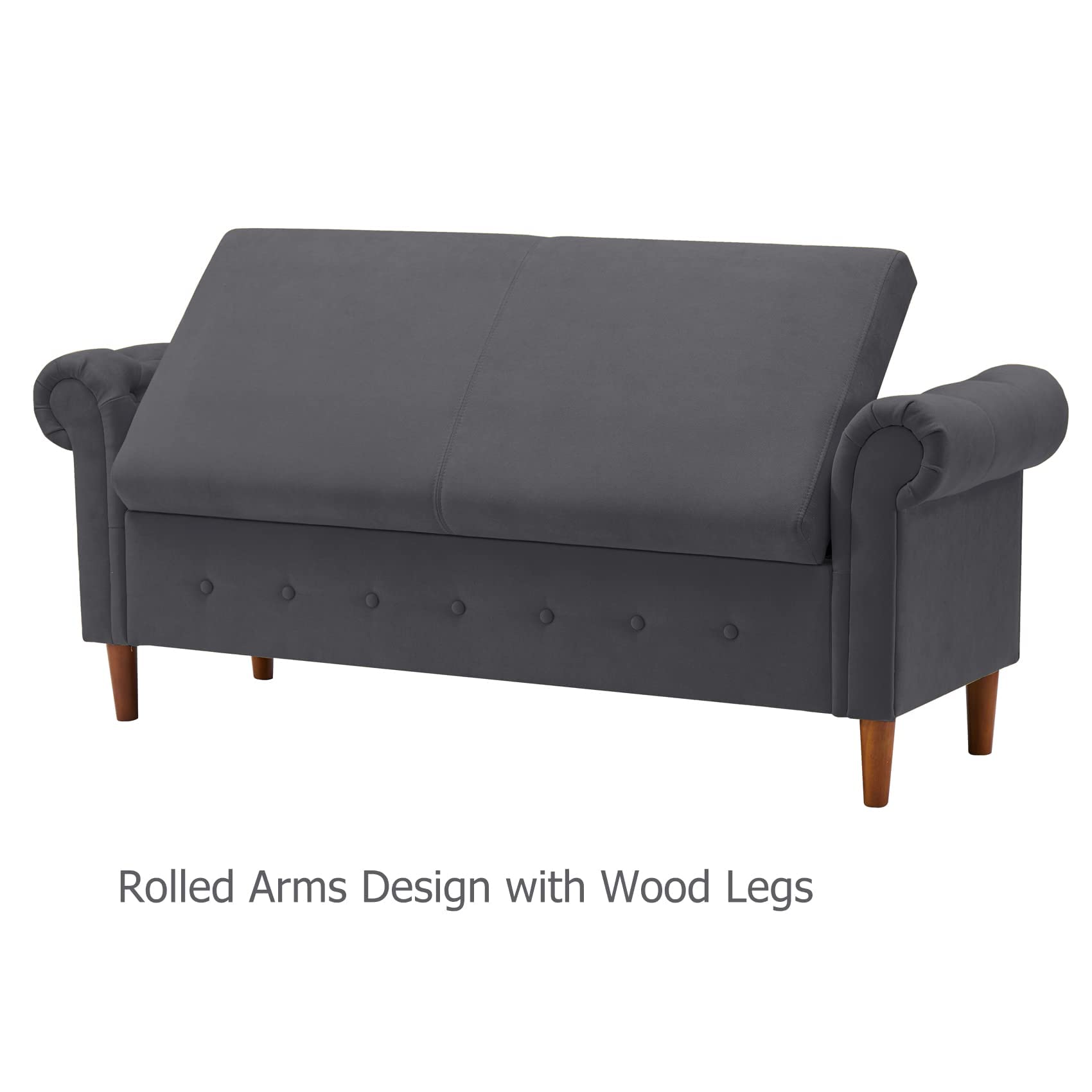 Aoowow Storage Bench with Rolled Arms - Linen Fabric Ottoman Couch for Bedroom, End of Bed, Window Seat or Fireplace - Multi-Functional Toy Storage Bench (Gray) - Perfect for Small Space Organization & Cozy Seating