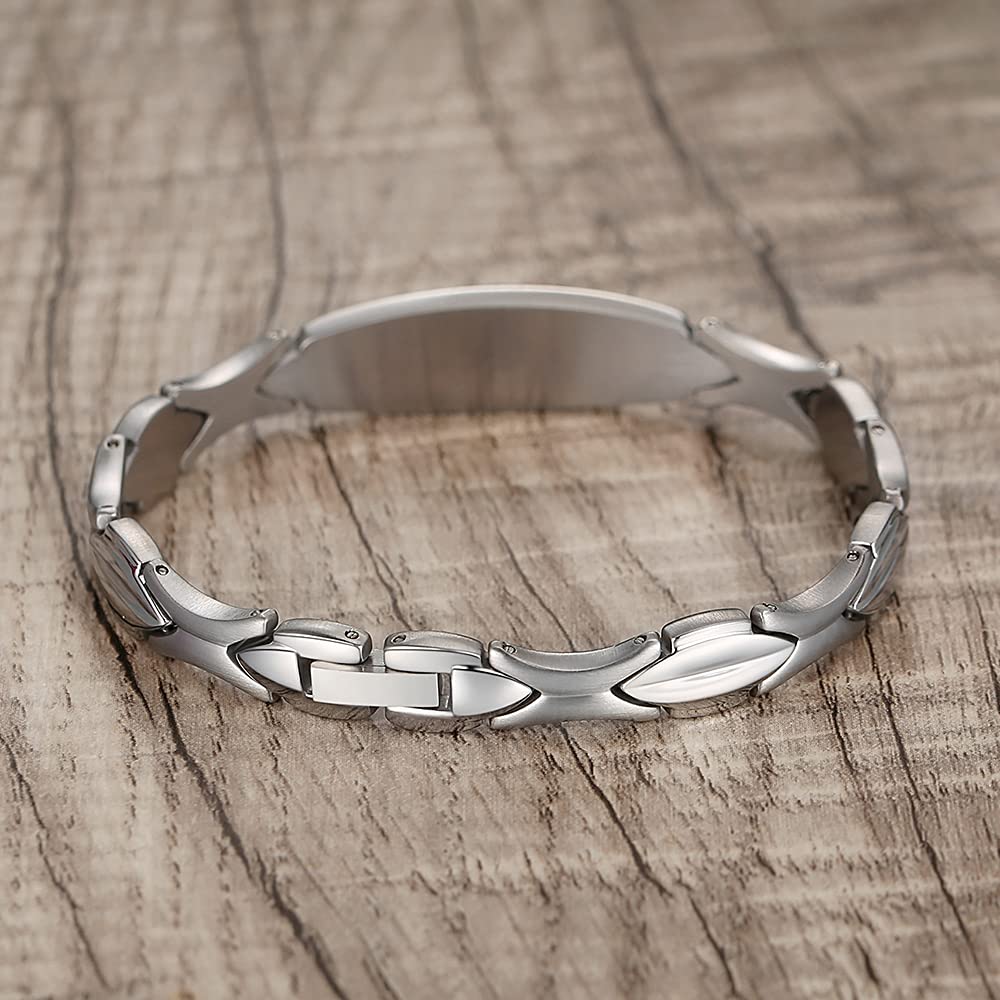 LinnaLove Fashion Shiny Stainless Steel Medical ID Bracelet for Women - Free Engraving, Waterproof & Hypoallergenic - Perfect for Daily Wear, Travel & Emergency Medical Identification