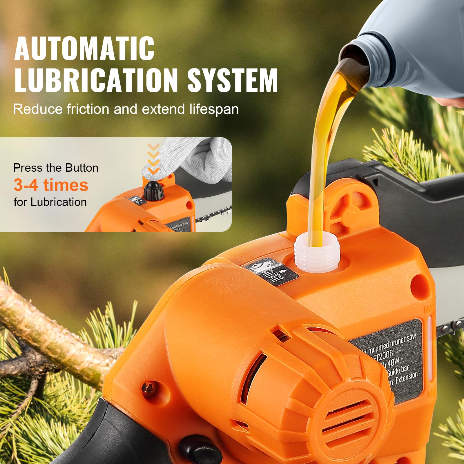 VEVOR 20V 4Ah Cordless Pole Saw & Mini Chainsaw 2-in-1 Combo Kit - 5-inch Chainsaw with 14-Foot Extendable Pole for Tree Trimming, Wood Cutting, and Garden Maintenance (Includes Battery & Blade Cover) - Perfect for Landscaping, Yard Work, and DIY Home Projects