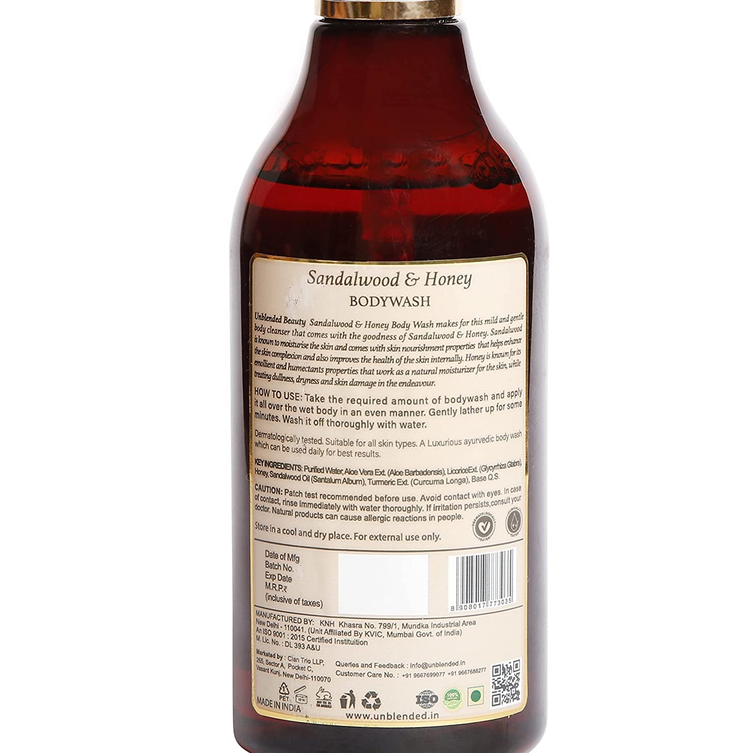 Organic Sandalwood & Honey Body Wash for Men & Women - 300ml | Moisturizing & Soothing Shower Gel for Dry Skin | Perfect for Daily Use & Relaxing Bath Time