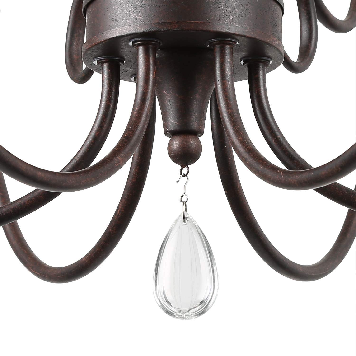 LALUZ Rustic Farmhouse Chandelier - 6-Light Bronze French Country Lighting Fixture with Crystal Pendants | Elegant Ceiling Light for Dining Room, Living Room, Kitchen, Bedroom & Entryway (28 Inch)