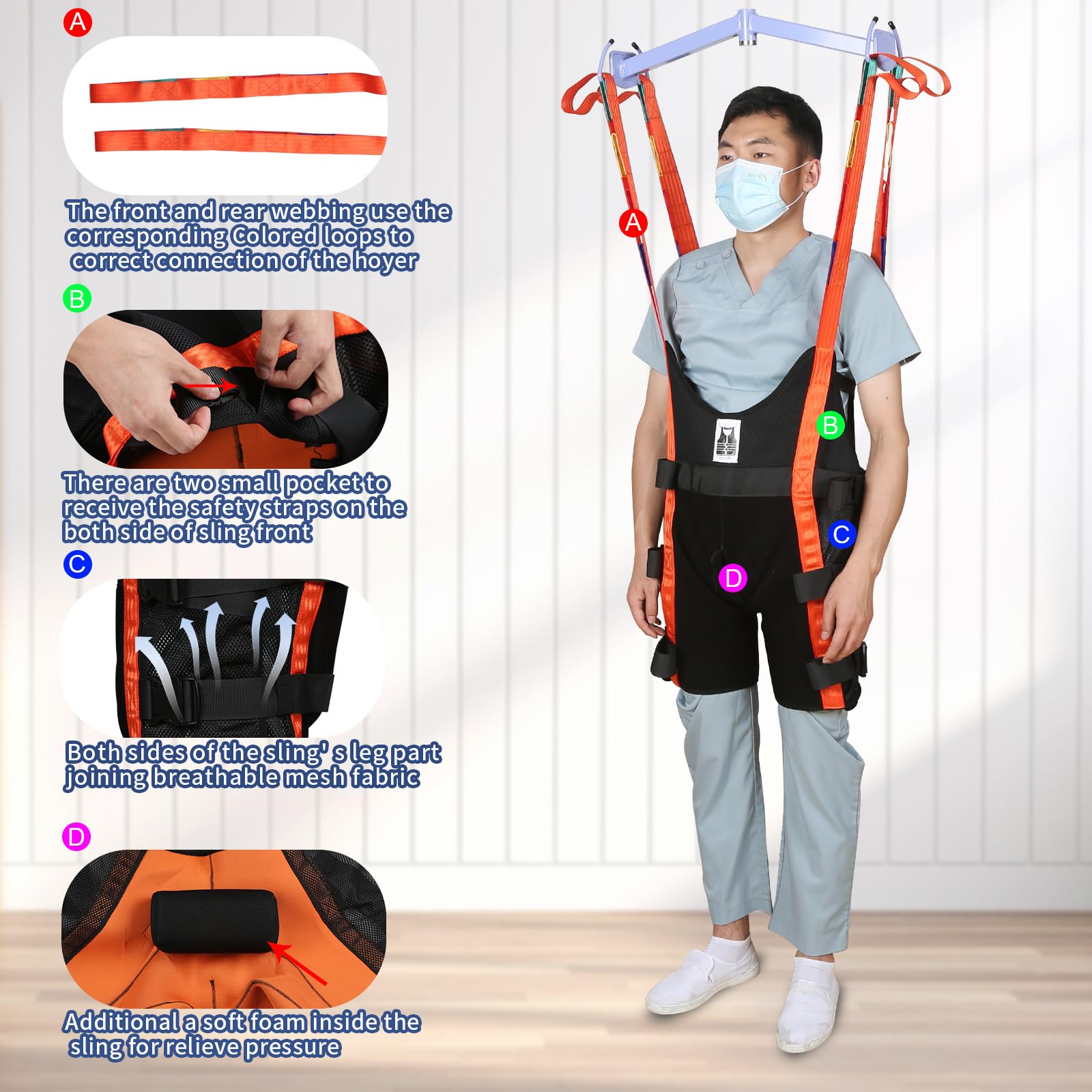 Professional Walking Assist Sling with 4-Way Stretch Fabric - 500lb Weight Capacity for Home & Hospital Use - Ideal for Mobility Training & Patient Recovery (Large)