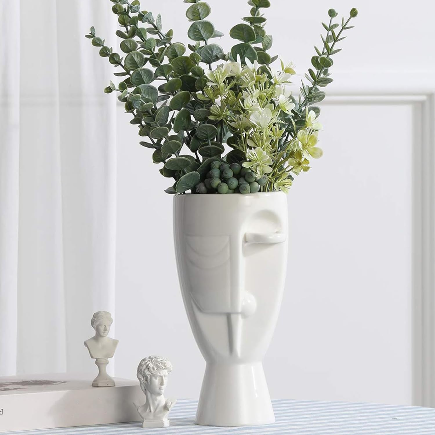 Handcrafted Ceramic Face Art Vases - Elegant Carved Face Design Floral Vases for Home & Office Decor (White) | Perfect for Boho Chic Interiors, Wedding Centerpieces & Unique Gift Ideas