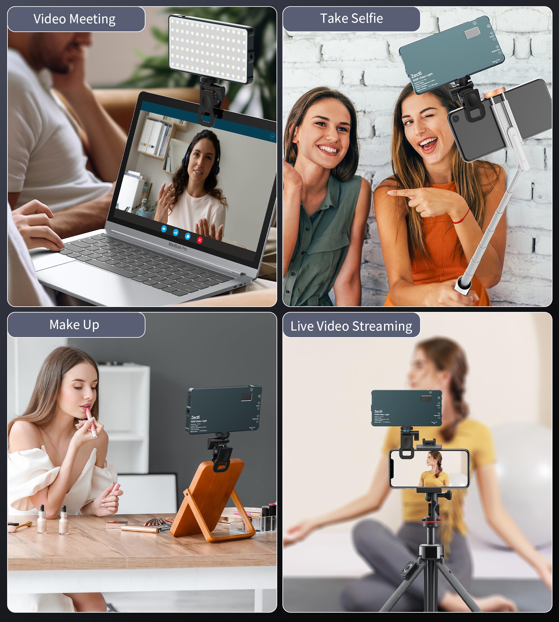 Rechargeable RGB Selfie Light with Hotshoe - for Laptops, Cameras & Live Streaming