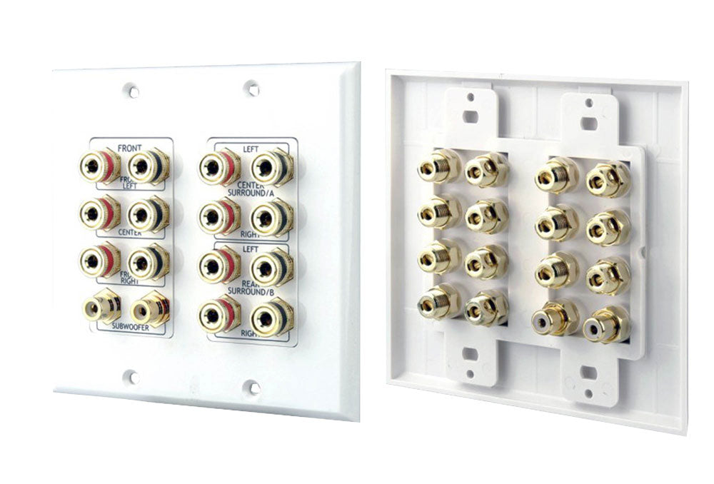 7.1 Channel Banana Plug Wall Plate - Gold Plated Speaker Connector for Home Theater & Audio Systems - Perfect for Surround Sound Setup and Professional Installations