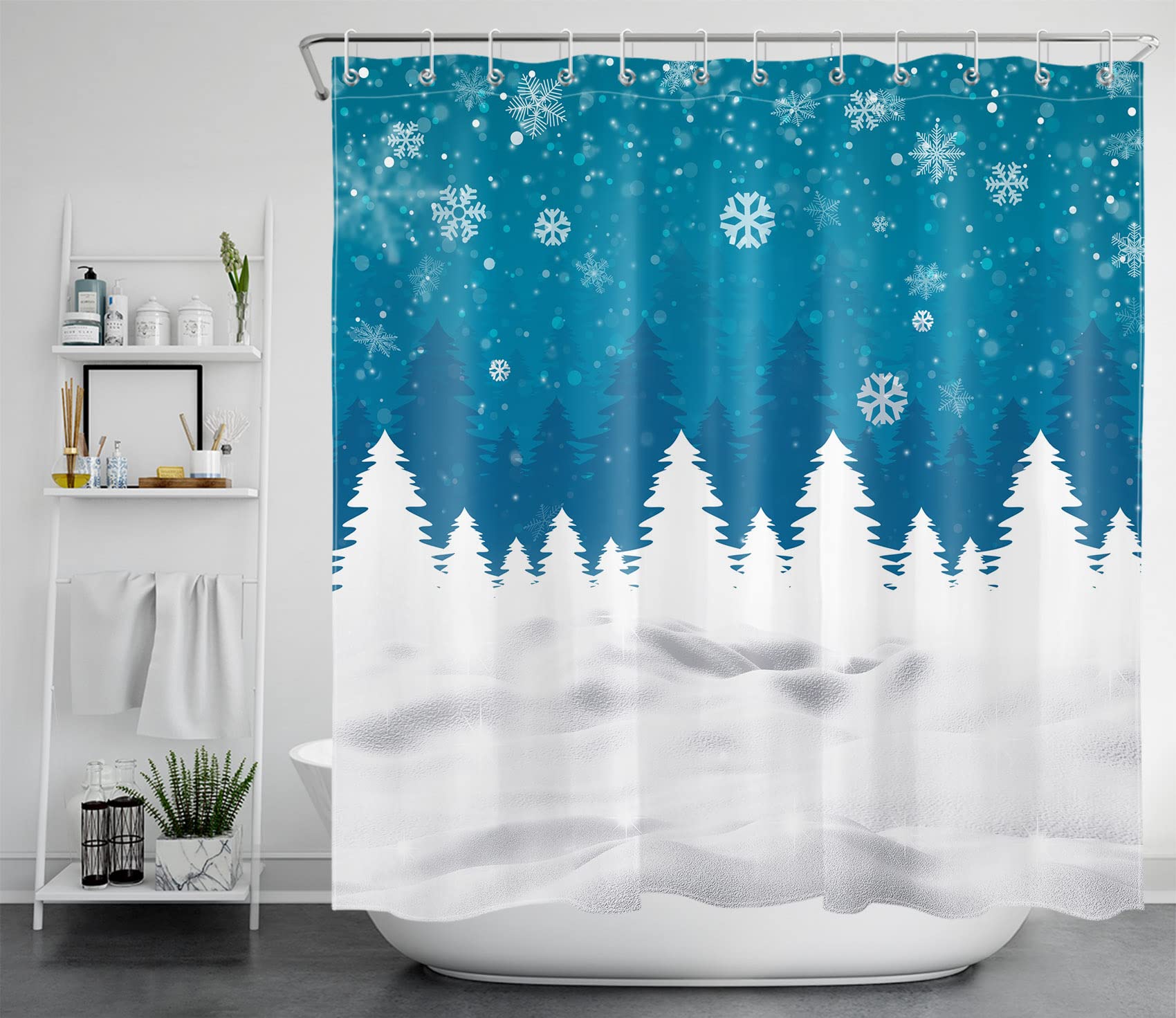 HVEST Winter Shower Curtain - Snow Forest Nature Design, Waterproof Polyester Fabric with Snowflake & Pine Tree Pattern, 72x72 Inches Bathroom Decor for Cozy Winter Atmosphere | Perfect for Holiday Home Decor, Spa Retreats & Seasonal Bathroom Makeovers