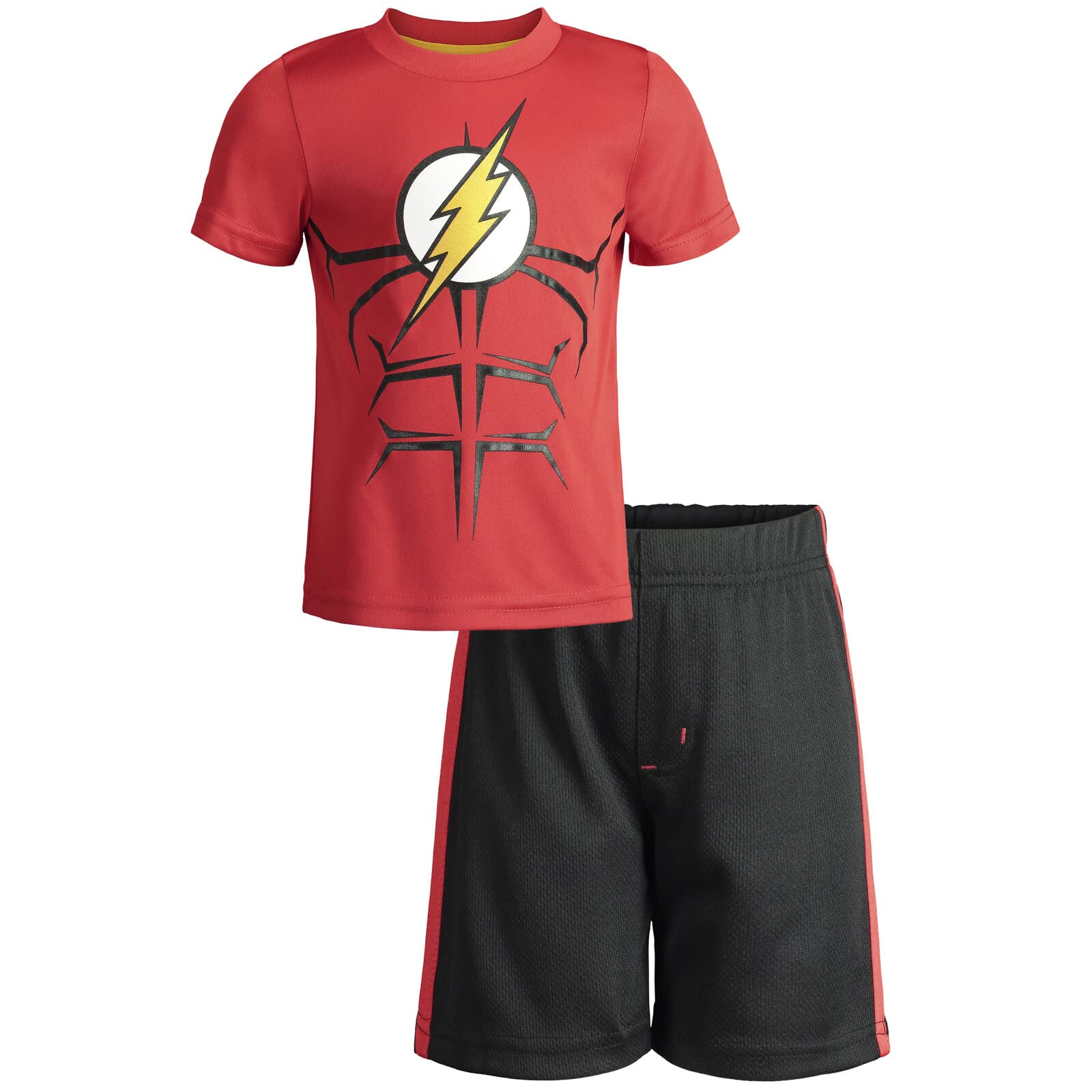 Batman Superman Flash Boys Athletic Performance T-Shirt & Mesh Shorts Set - Warner Bros. Official Superhero Costume for Kids Sports & Play