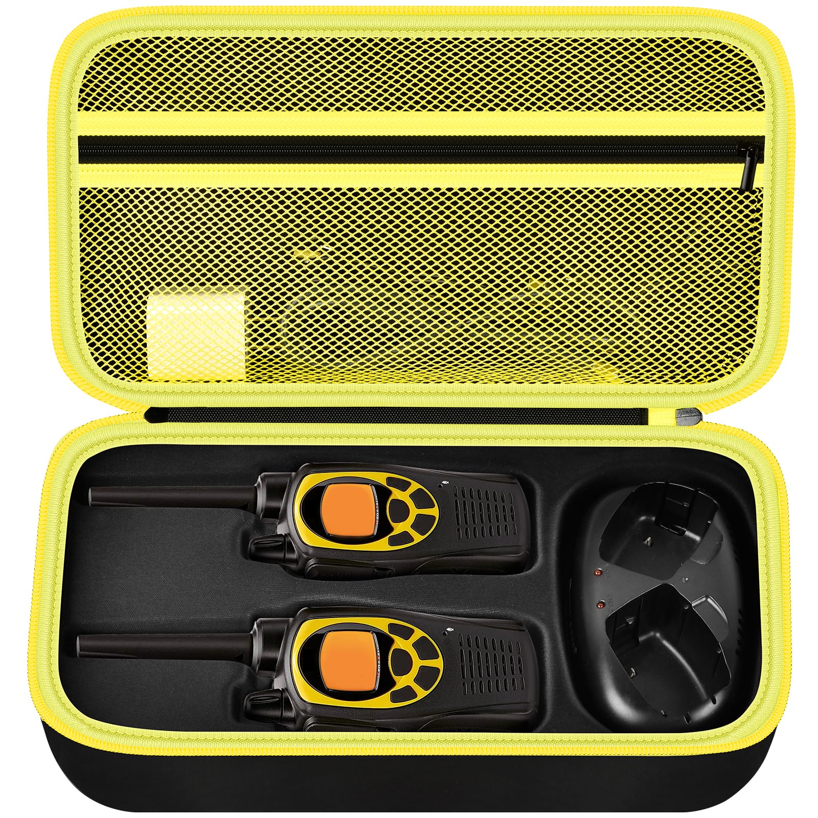 ANKHOH Durable Walkie Talkie Case Holder for 50 Channel GMRS Two-Way Radio - Hard Storage Carrying Box for Rechargeable Batteries, Charger & Headset (Yellow, Bag Only) - Perfect for Outdoor Adventures, Construction Sites & Emergency Communication