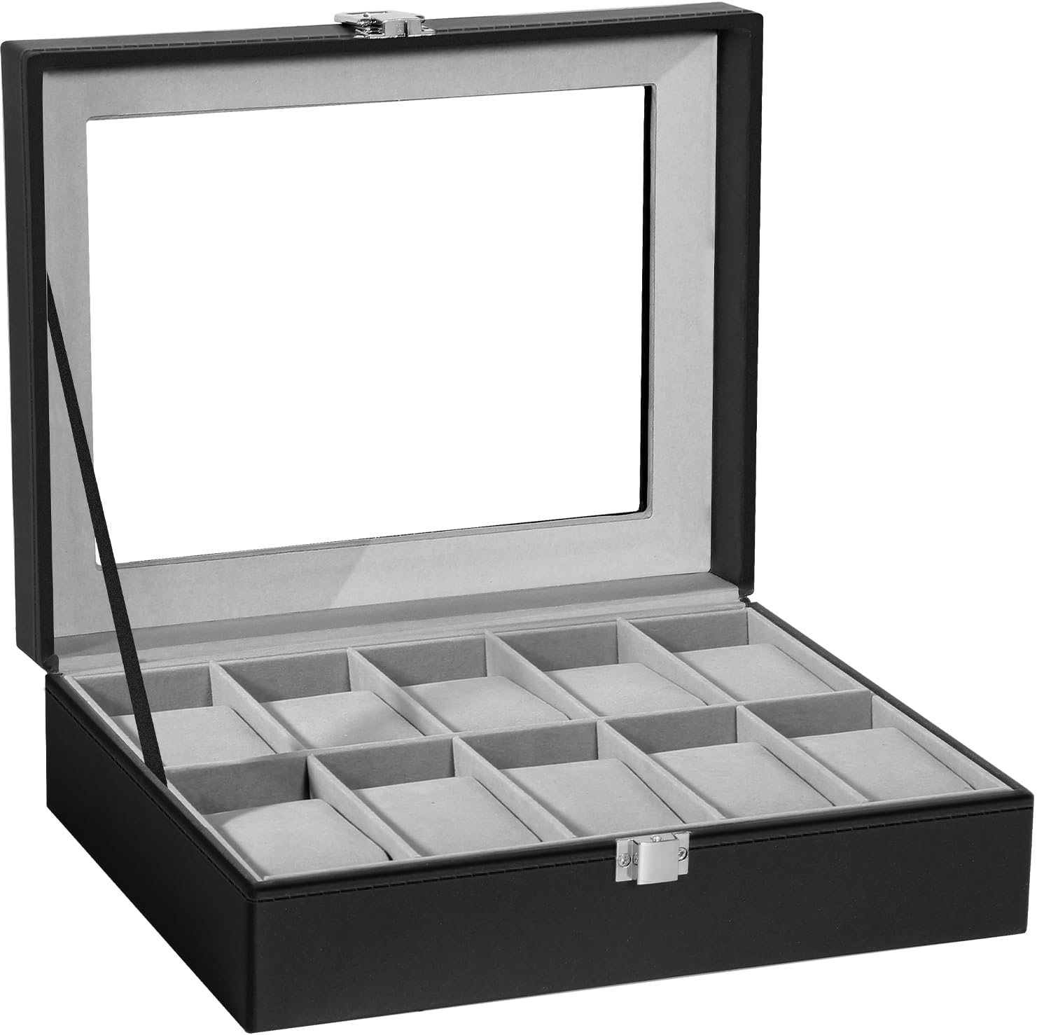 10-Slot Uten Watch Box for Men - PU Leather Watch Display Case with Removable Cushion & Metal Clasp - Luxury Watch Storage Organizer for Travel, Home, and Gift Giving