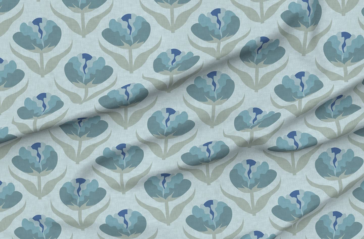 Floral Blue Grey Retro Vintage Printed Minky Fabric by The Yard - Soft Plush Fabric for Sewing Baby Blankets, Quilt Backing & DIY Plush Toys - Perfect for Nursery Decor, Home Crafts & Gift Making