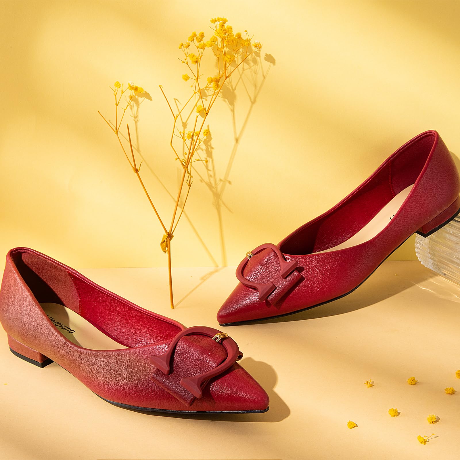C.Paravano Women's Ballet Flats - Pointed Toe Leather Flats for Women (Size 10.5, Red, Grain) | Comfortable & Stylish Shoes for Work, Office, and Casual Wear