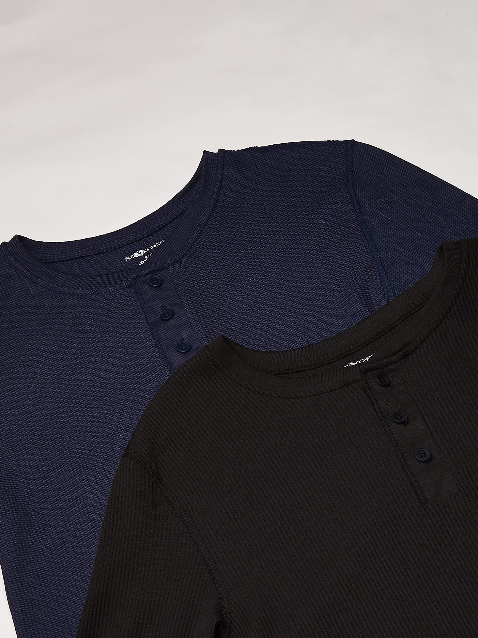 Fruit of the Loom Men's Recycled Waffle Thermal Henley Shirt - Eco-Friendly Long Sleeve Base Layer for Winter, Camping & Outdoor Activities