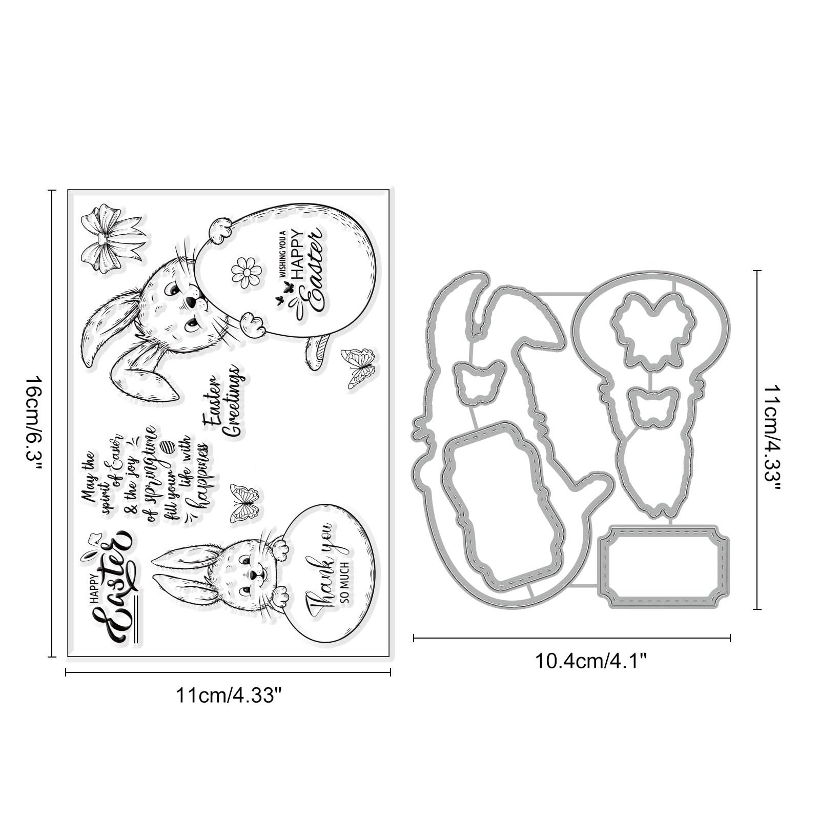 INFUNLY Happy Easter Cutting Dies & Clear Stamps Set - Cartoon Bunny Die Cut & Easter Egg Silicone Stamps for DIY Card Making, Scrapbooking - Perfect for Easter Greeting Cards, Home Decor & Craft Projects