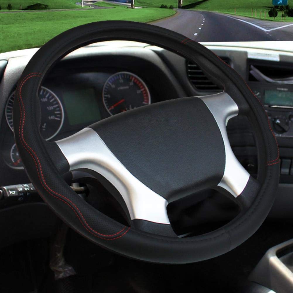 Premium GM Truck PU Leather Embossed Steering Wheel Cover - Universal Fit (36CM/38CM/40CM/42CM/45CM/47CM/50CM) - Non-Slip Grip & Heat Protection for Pickup Trucks & SUVs - Ideal for Road Trips & Off-Road Adventures