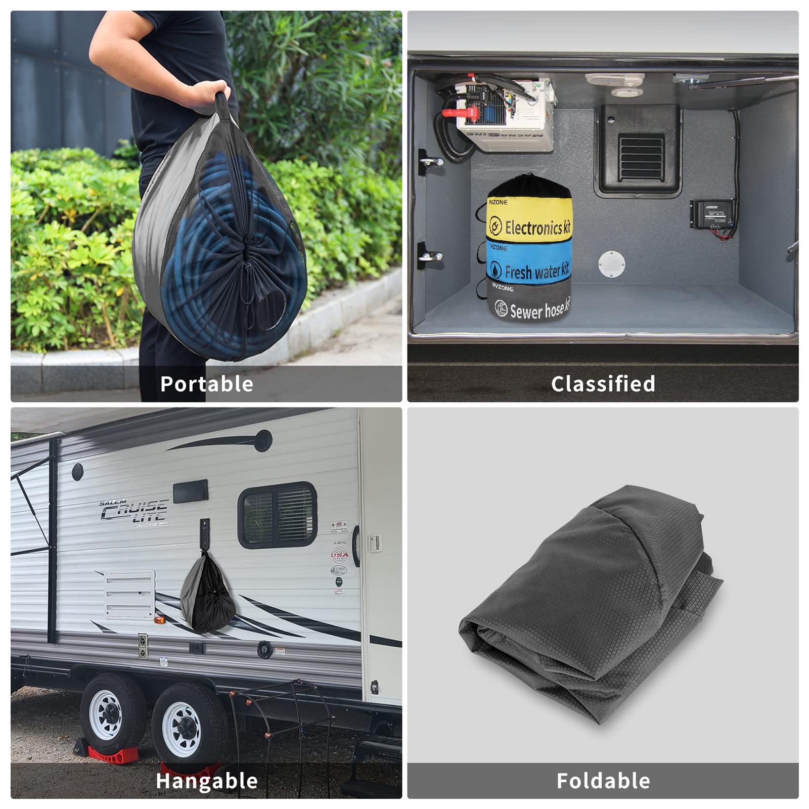 Waterproof RV Hose Storage Bag - Organizer for Sewer, Water & Power Cords - Camping & RV Accessories