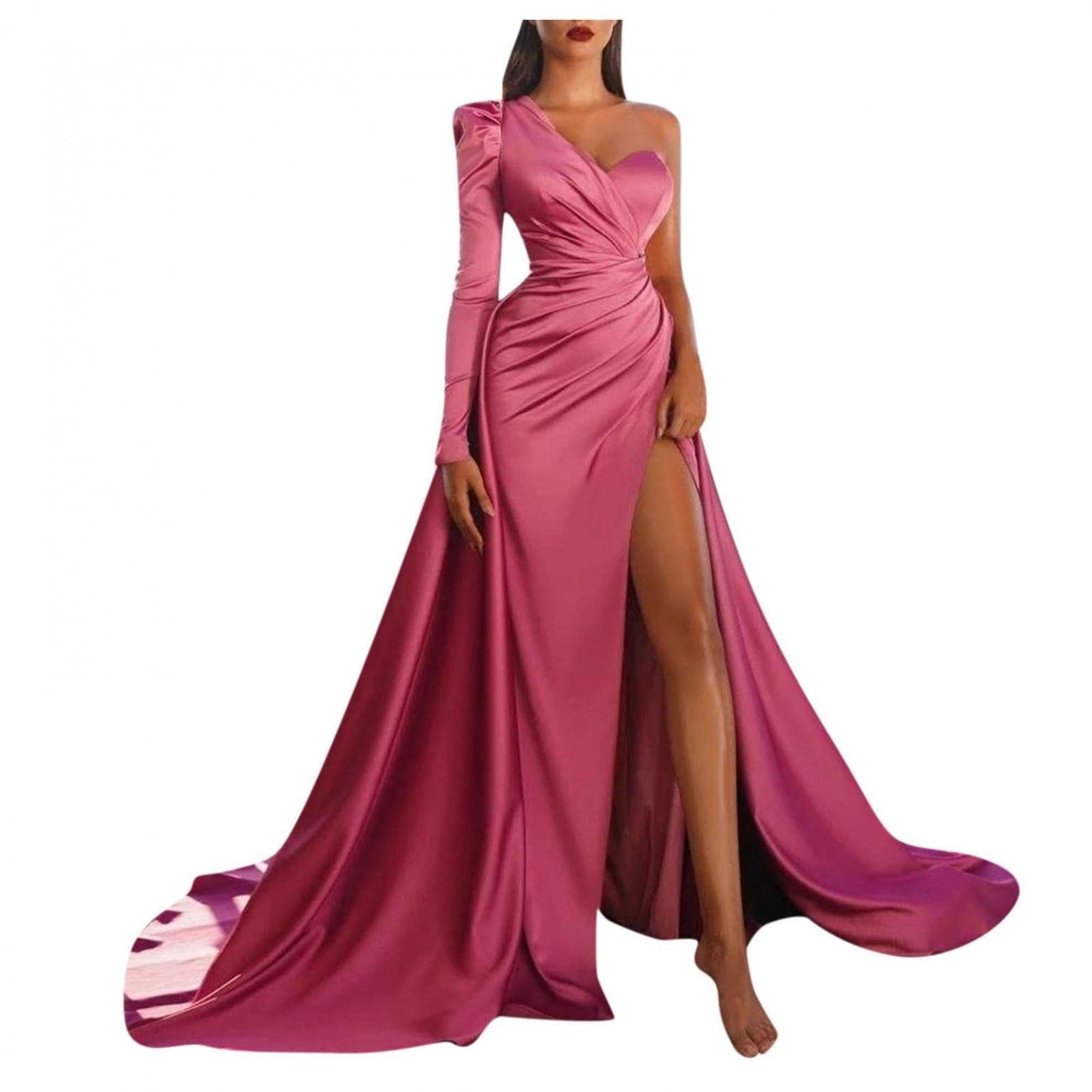 Elegant One Shoulder Slit Long Dress for Women - Sexy Formal Evening Gown for Wedding Guest, Banquet, Party & Special Occasions