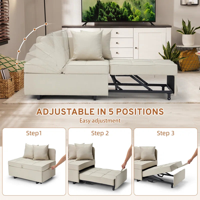 EROMMY 3-in-1 Convertible Sleeper Sofa Bed - Adjustable 5-Position Backrest, Pull-Out Guest Bed with Premium Faux Linen Fabric (Beige) - Perfect for Small Spaces, Apartments & Home Offices