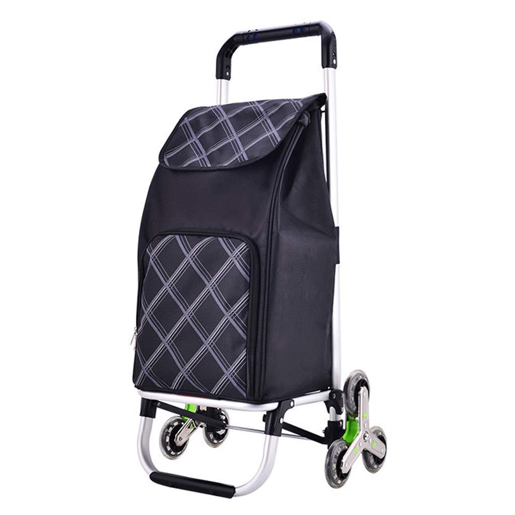 ATAAY 6-Wheel Stair Climbing Shopping Cart - Lightweight Grocery Trolley with Luggage Organizer Bags for Market Travel (Black) | Perfect for Grocery Shopping, Market Trips & Apartment Stairs