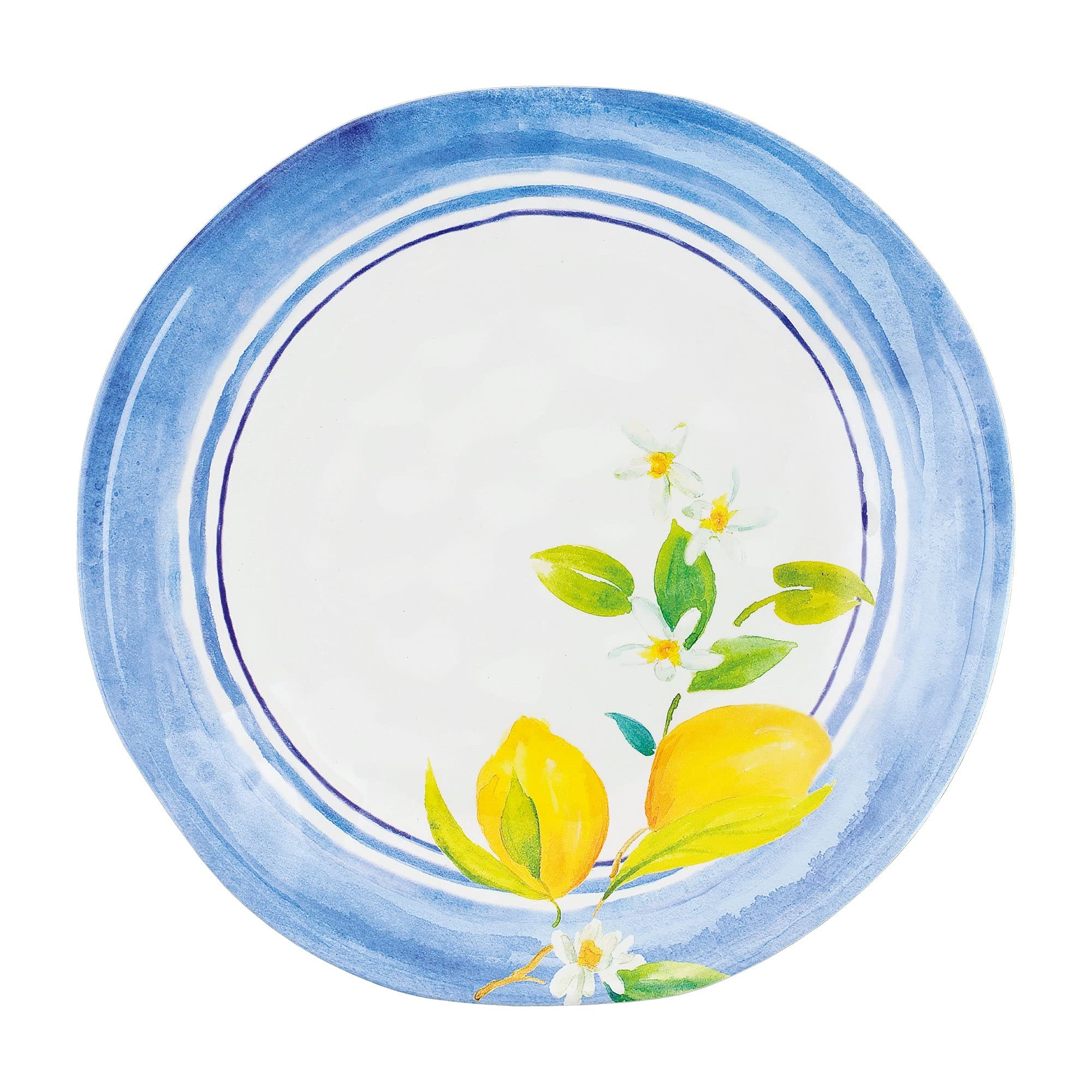 UPware 12-Piece Lovely Lemons Melamine Dinnerware Set - Durable Outdoor Dishes & Plates with Bowls, Service for 4, Vibrant Blue - Perfect for Picnics, BBQs, Pool Parties & Outdoor Dining