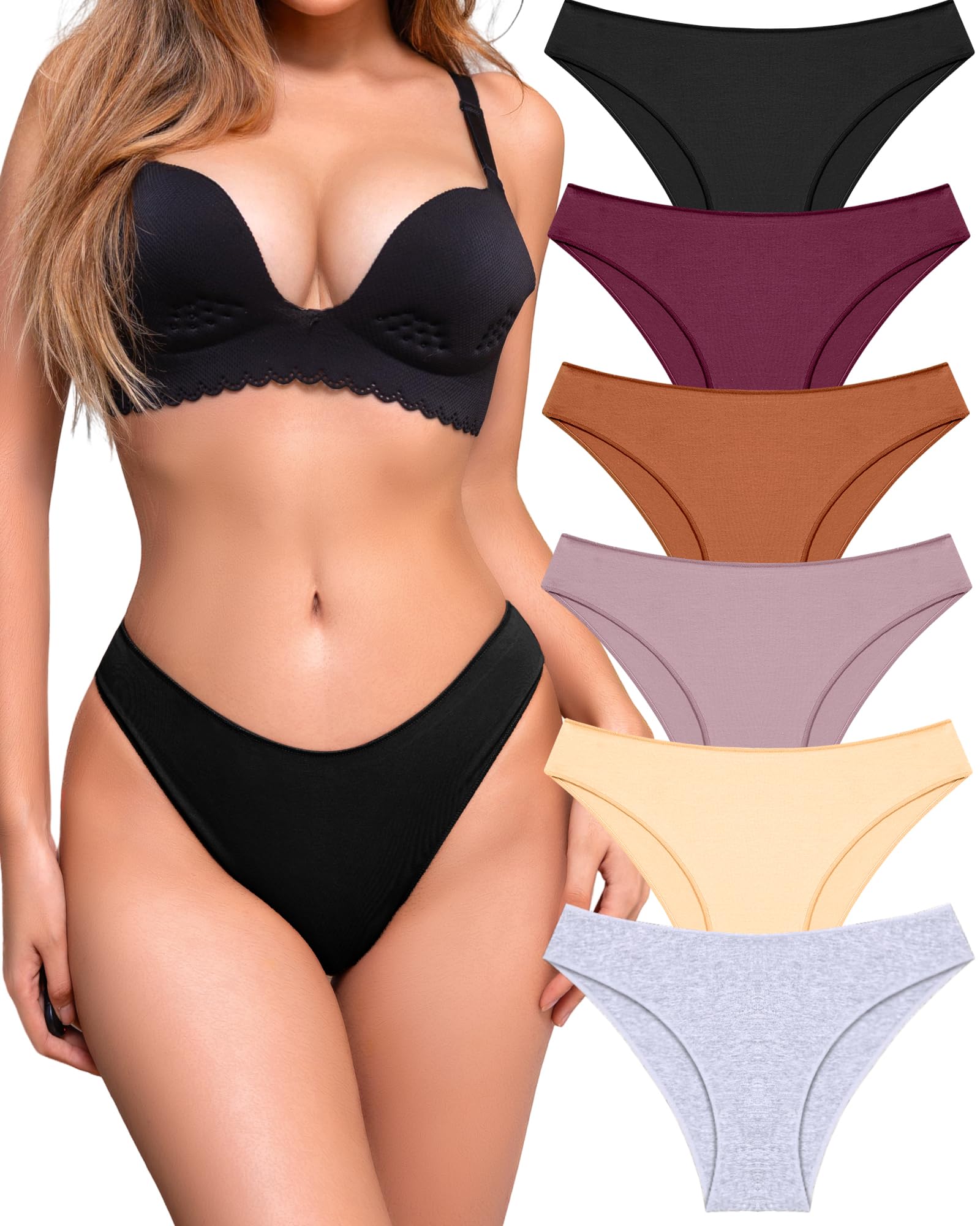 UNDER THE SEA Women's 6-Pack Cotton Bikini Underwear - Low Rise, High Cut, Breathable Cheeky Panties (Sizes S-XL) | Comfortable Daily Wear & Beach Outfits