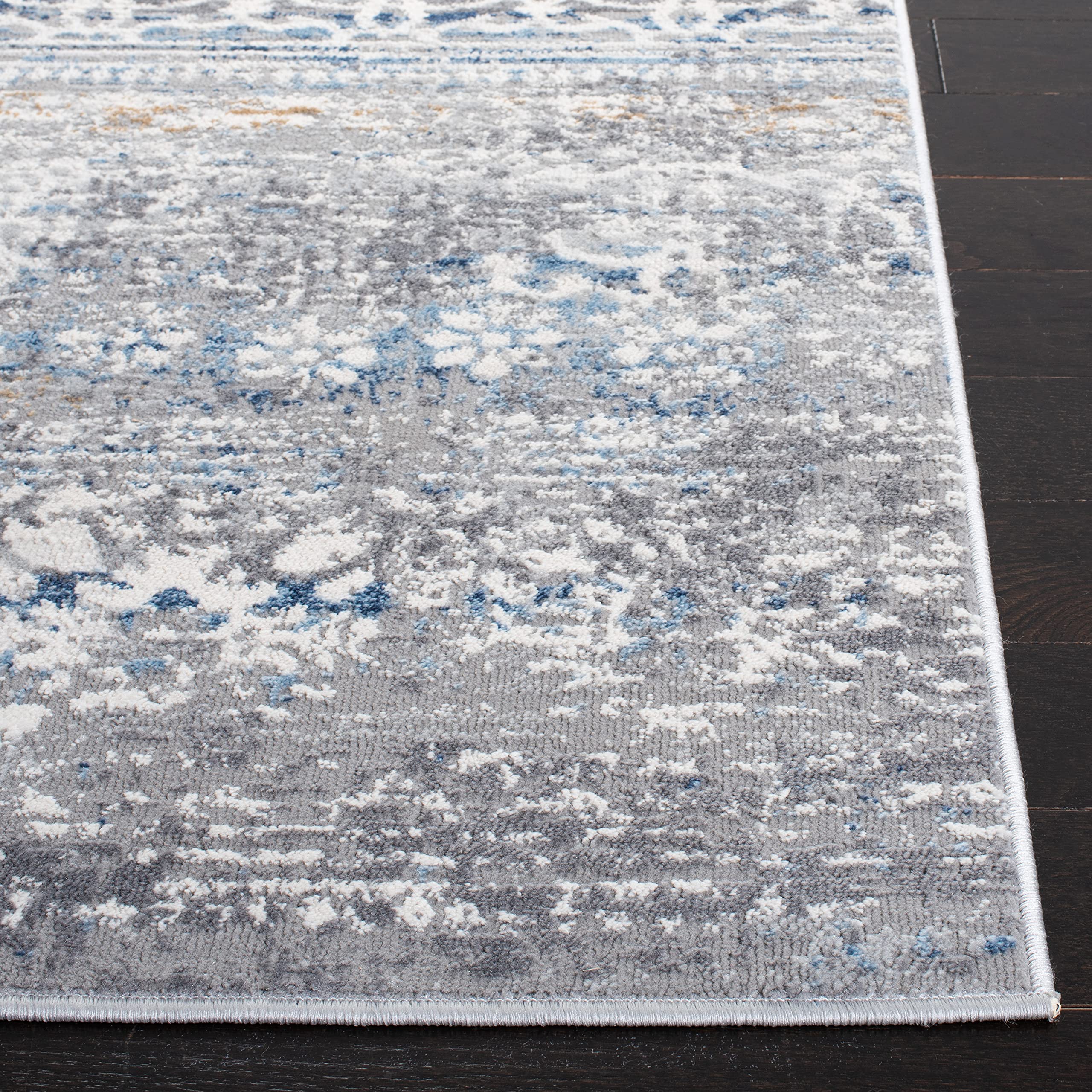 SAFAVIEH Amelia Collection 8' x 10' Area Rug - Grey & Blue Bohemian Chic Distressed Design, Non-Shedding & Easy to Clean, Perfect for Living Room, Bedroom, Dining Room & High Traffic Areas (ALA484F) - Soft & Durable for Home Decor, Office Spaces & Cozy Gatherings